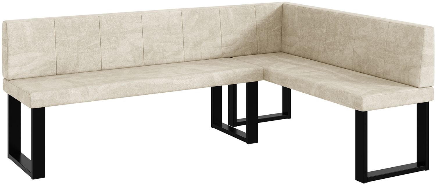 MEBLINI Eckbank für Esszimmer - Küchenbank - Essecke - Sitzecke Küche - PETER - U-Beine 142x196x87cm Rechts - Creme Samt Bild 1