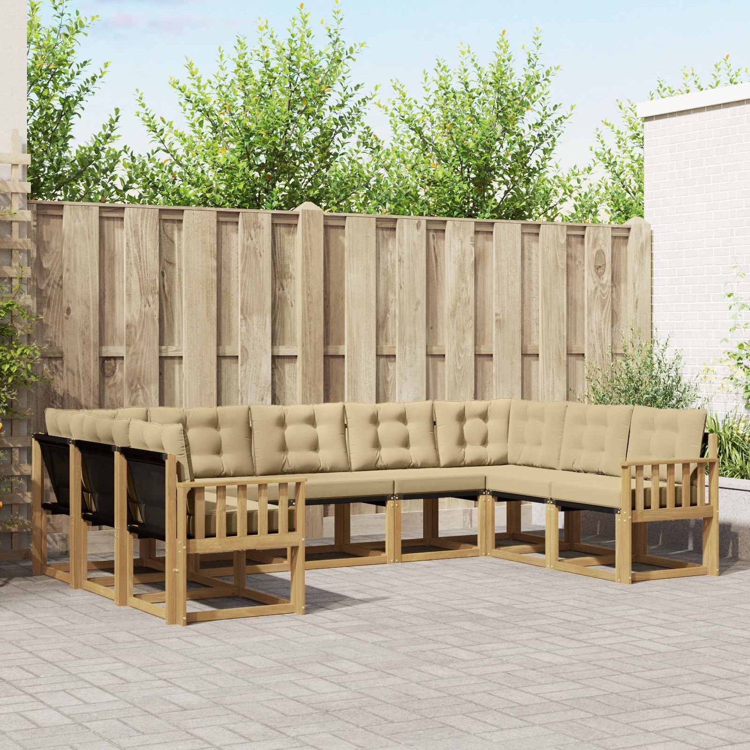 vidaXL Outdoor-Sofagarnitur mit Kissen 9 pcs Weiß und Beige 3389859 Bild 1