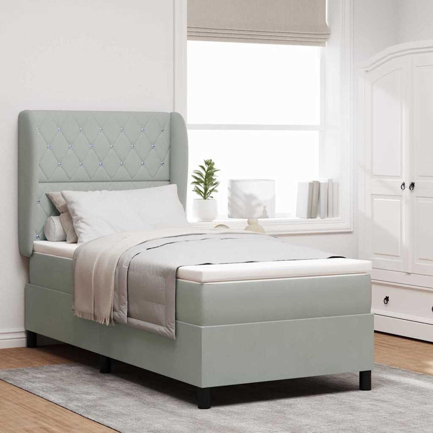 vidaXL Boxspringbett mit Matratze Hellgrau 200 x 100 cm Samt 3340862 Bild 1