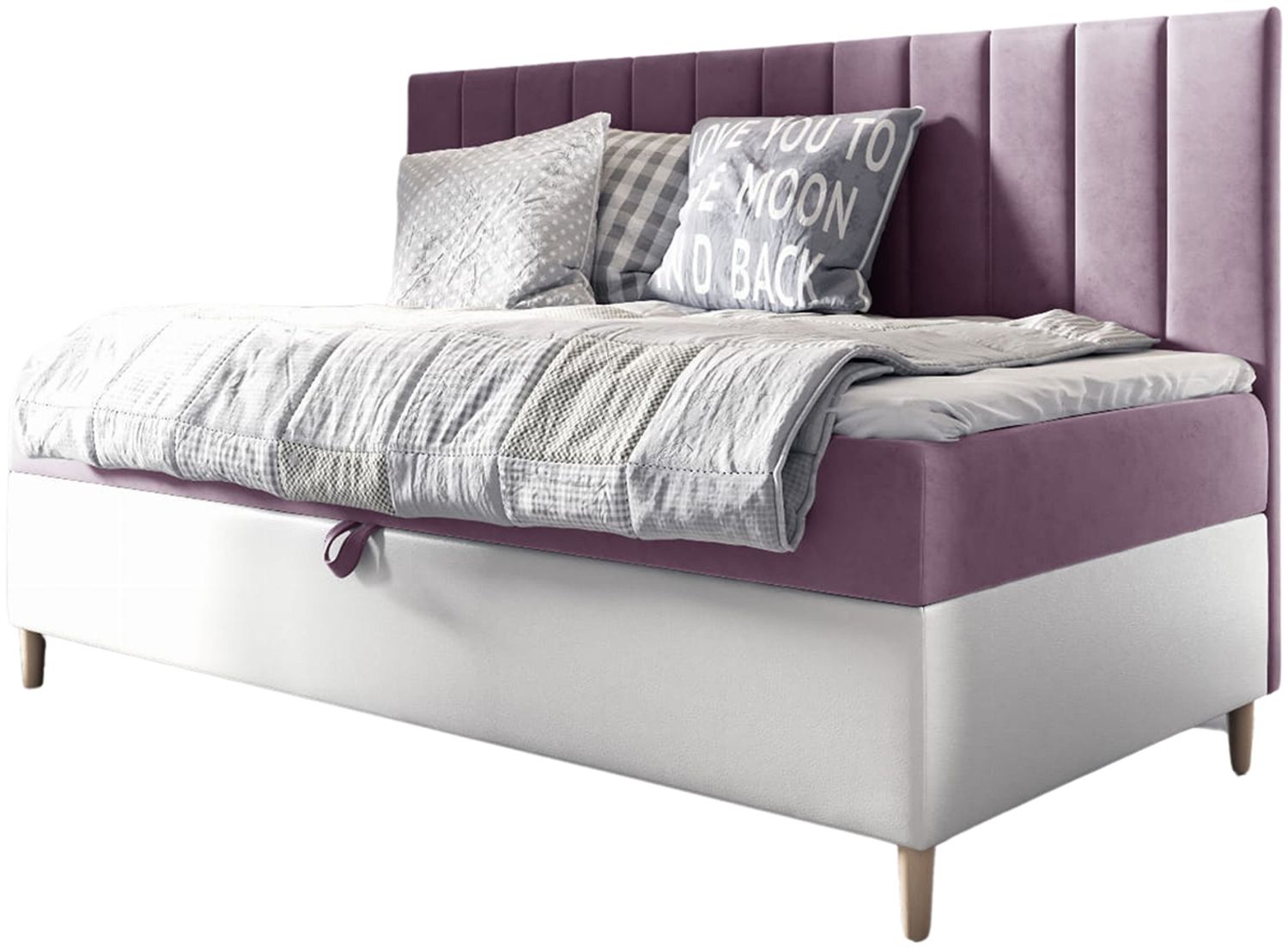 MEBLINI Kinderbett mit Bettkasten MAYA 2 80x200 – H3/Lila Samt Gepolstert Einzelbett mit Matratze - Polsterbett mit Stauraum - Bett mit Kopfteil – Stauraumbett Bild 1