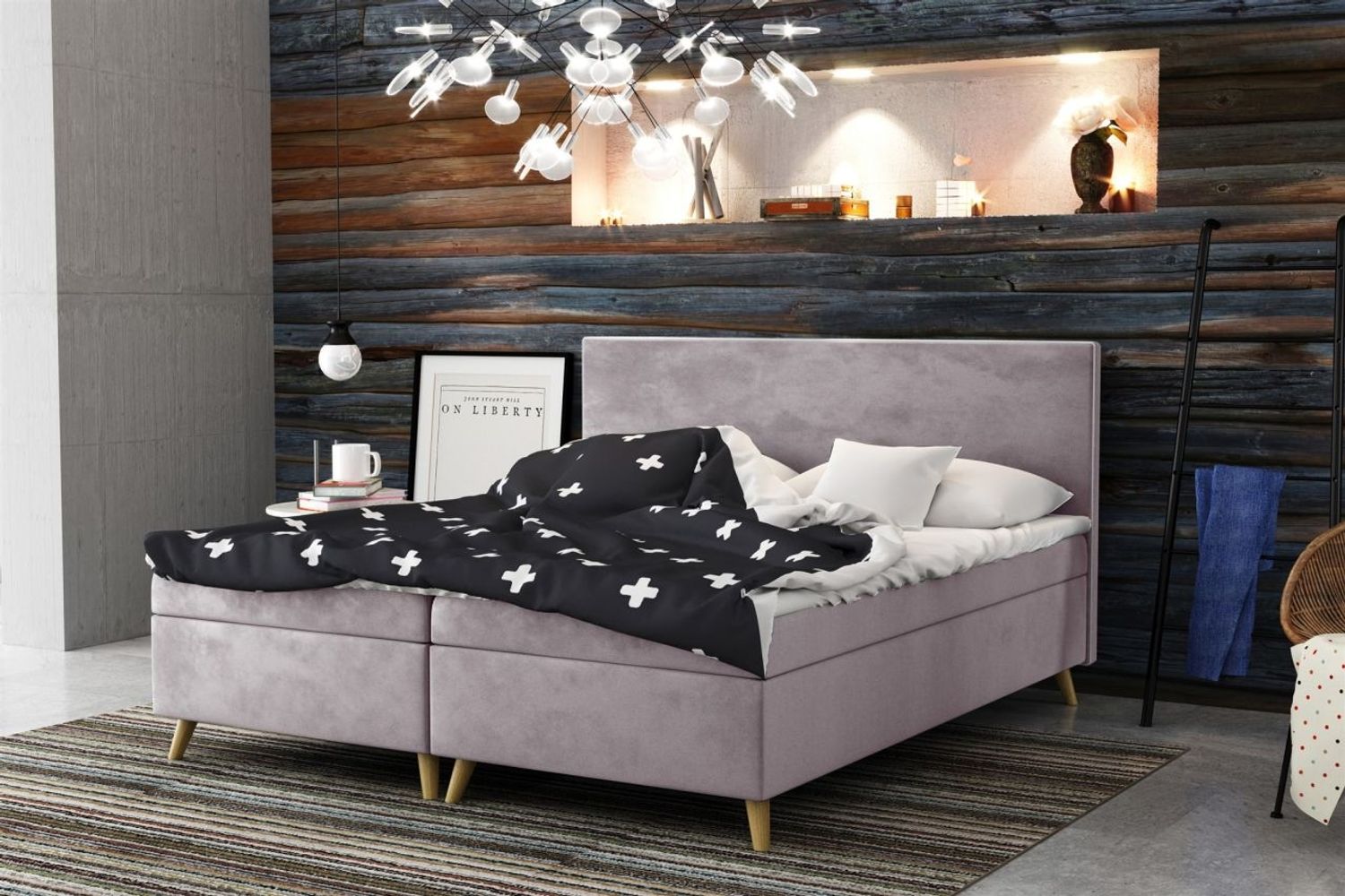 Boxspringbett Schlafzimmerbett Sileno 140x220cm in Stoff Riviera Flieder Bild 1