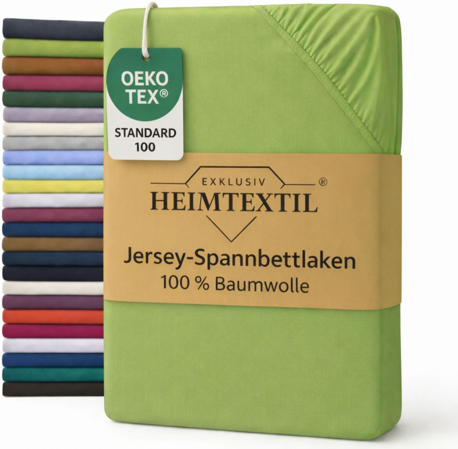 EXKLUSIV HEIMTEXTIL Marke Jersey Spannbettlaken 120 x 200 cm Apfelgrün 100% Baumwolle Öko - Tex Zertifiziert Bed-Sheet Bettlaken Spannbetttuch Topper Leinentuch Bild 1