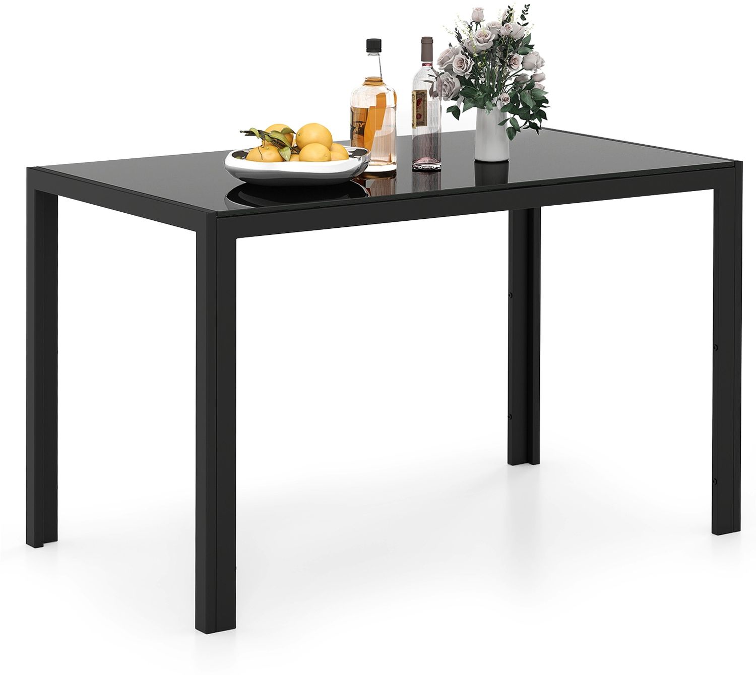 Esstisch Glas Küchentisch für 4 Personen Esszimmertisch mit Metallrahmen quadratischer Tisch Küchenmöbel für Esszimmer 120 x 70 x 75 cm Schwarz Bild 1