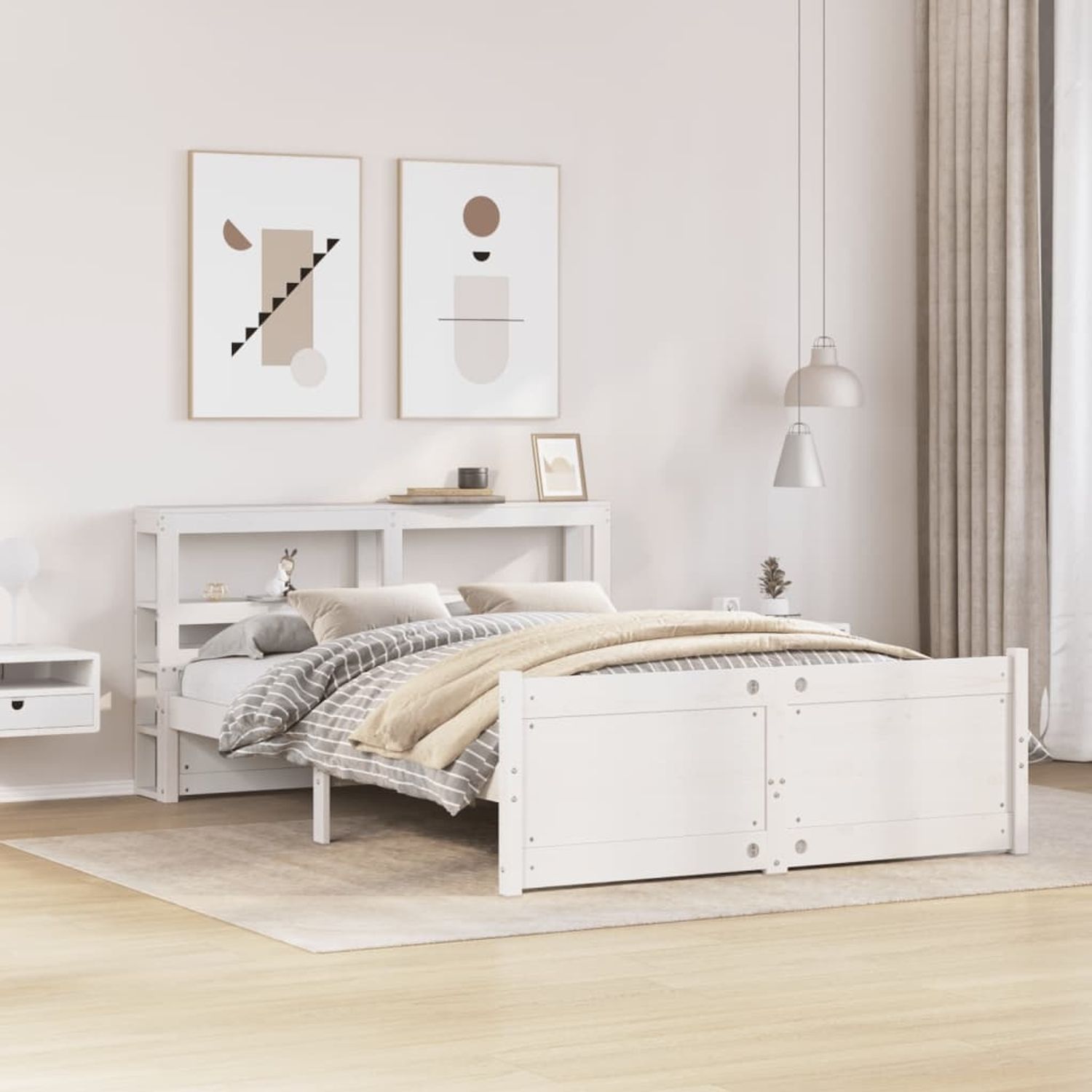 vidaXL Bettgestell mit Kopfteil ohne Matratze Weiß 140x190 cm 3306014 Bild 1