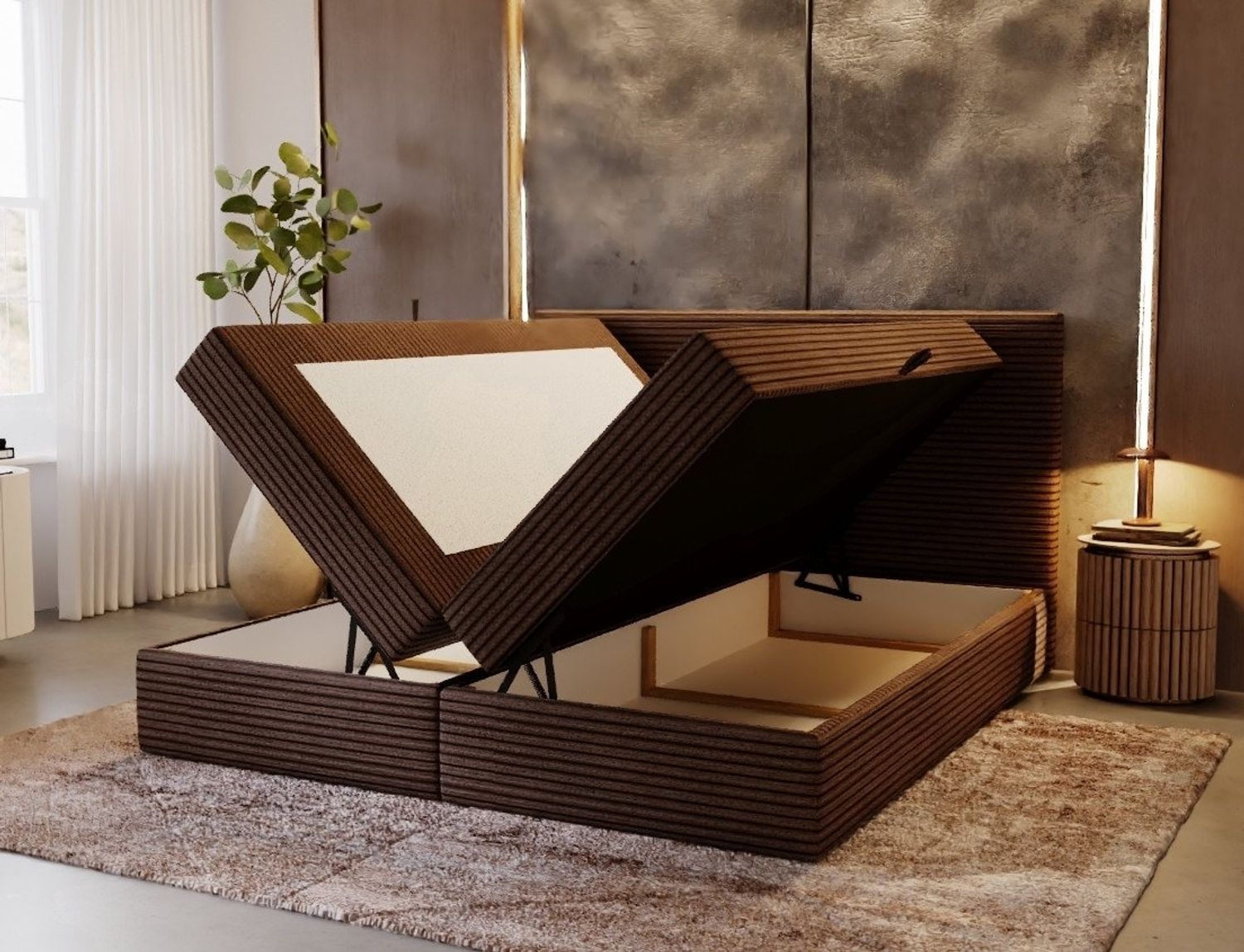 B&B Home 'Tilia' Boxspringbett mit Bettkasten, Stoff, Grau, 160x200 cm Bild 1
