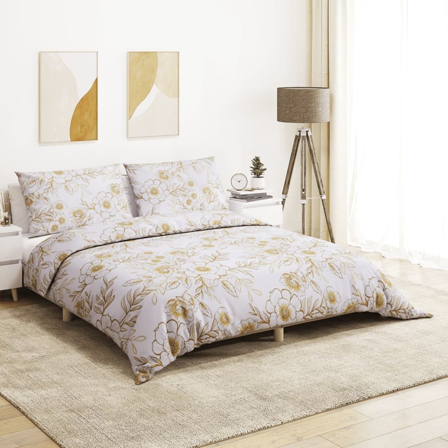 vidaXL Bettwäsche-Set, Baumwolle weiß / braun, 200x200 cm Bild 1