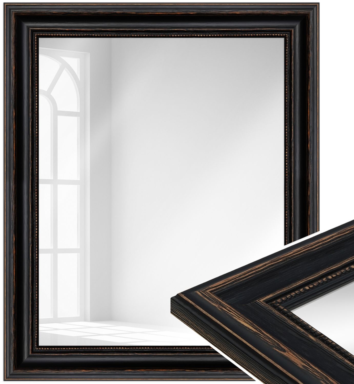WANDStyle Wandspiegel H550 aus Massivholz in Schwarz 50 x 60 cm im Stil Antik Bild 1