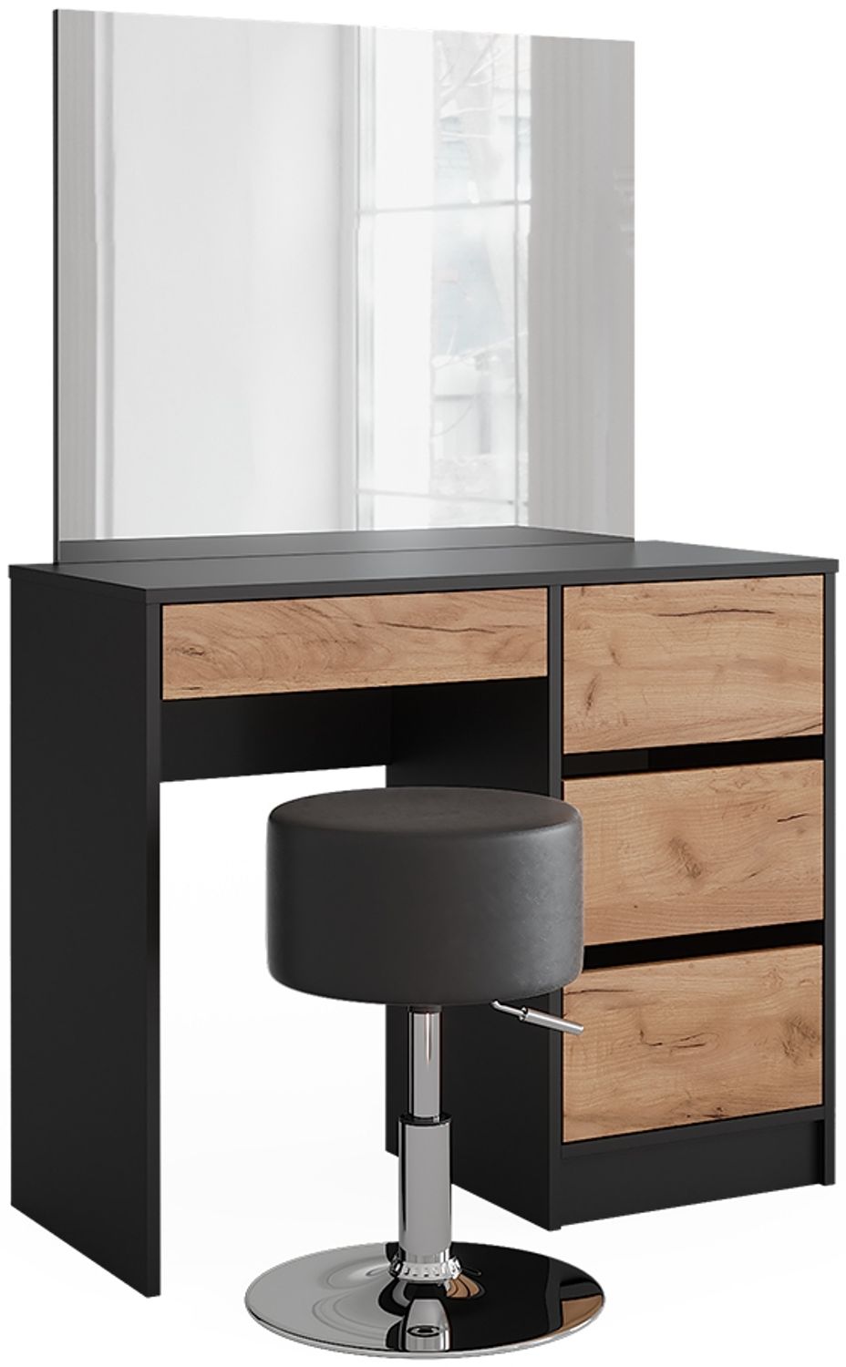 Schminktisch Sherry Anthrazit/Goldkraft Eiche 90 x 75 cm mit Spiegel & Hocker Vicco Bild 1