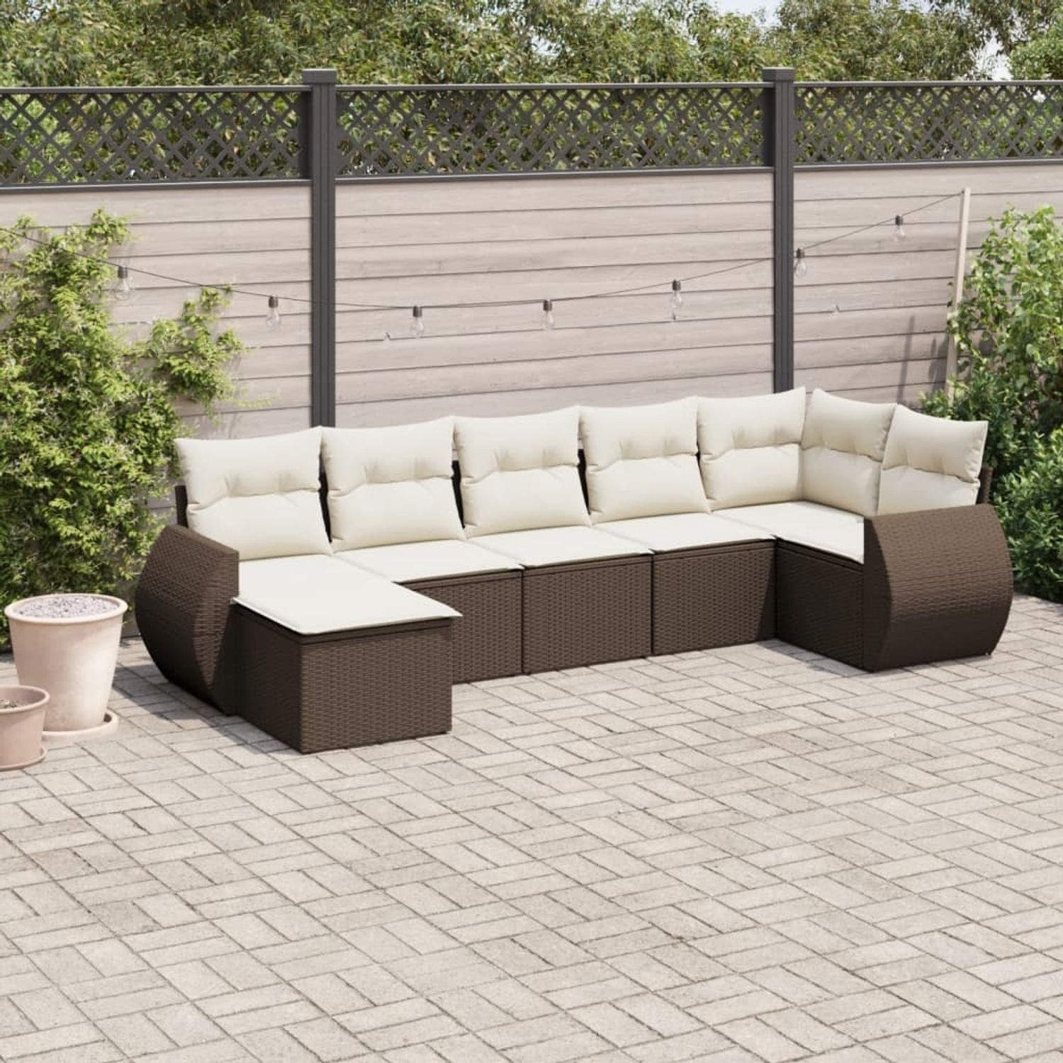 vidaXL 7-tlg. Garten-Sofagarnitur mit Kissen Braun Poly Rattan 3221682 Bild 1