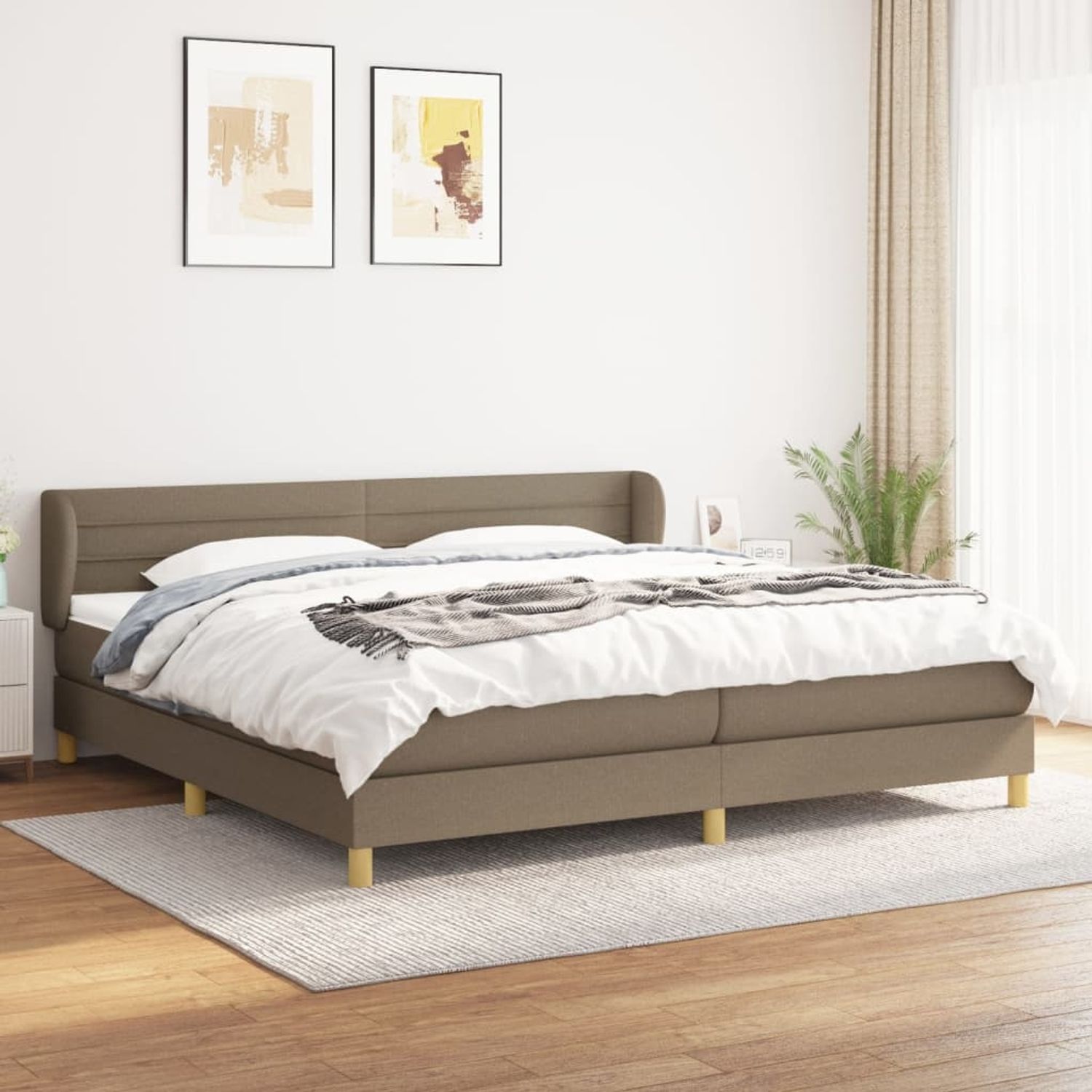 Doppelbett, Polsterbett mit Matratze Hellgrau 140x190 cm Stoff Taupe 200x200 cm Bild 1