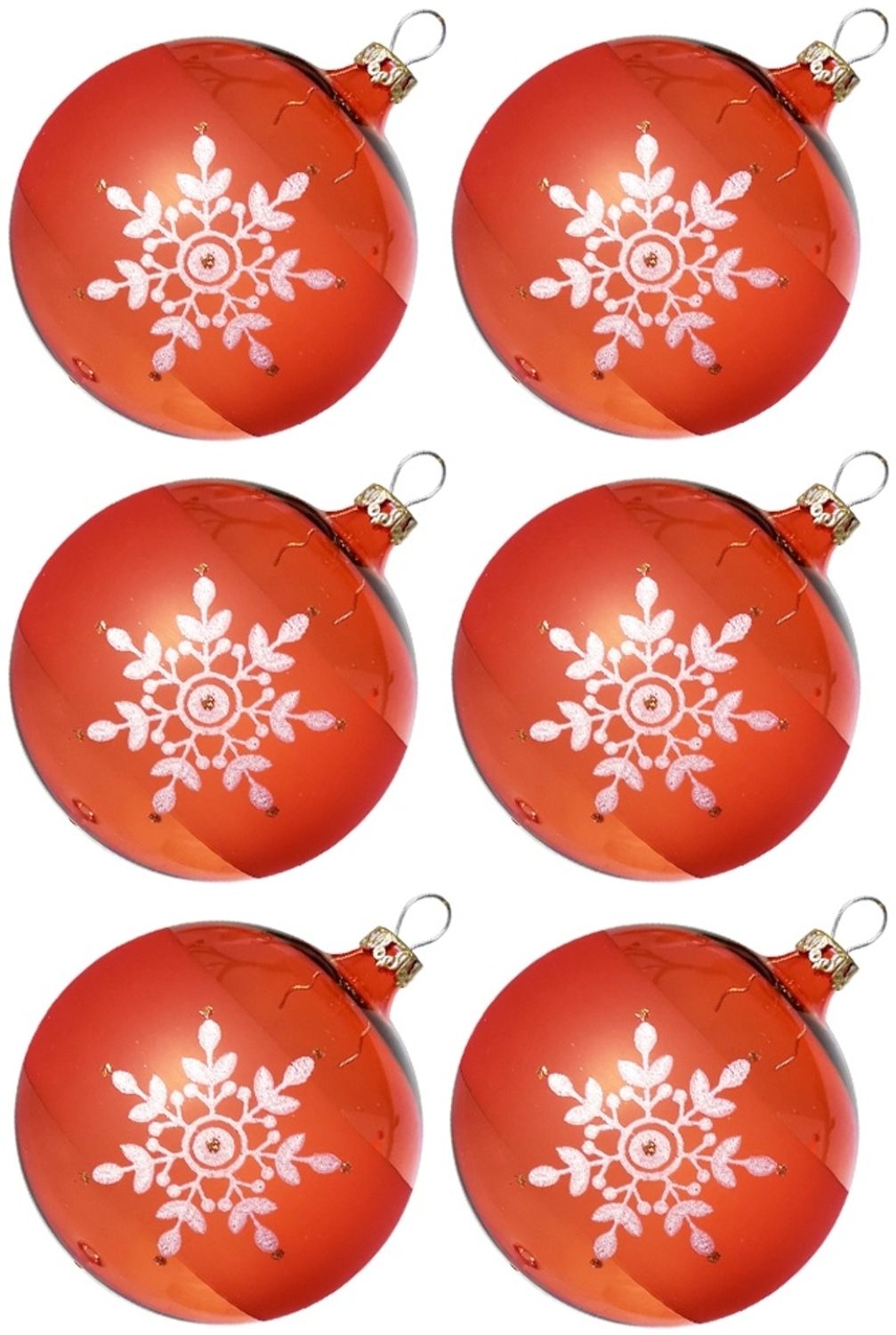 Weihnachtskugeln Set, 6 orange Kugeln Ø 8cm Kristallblüten, Thüringer Glas Weihnachtsschmuck Bild 1