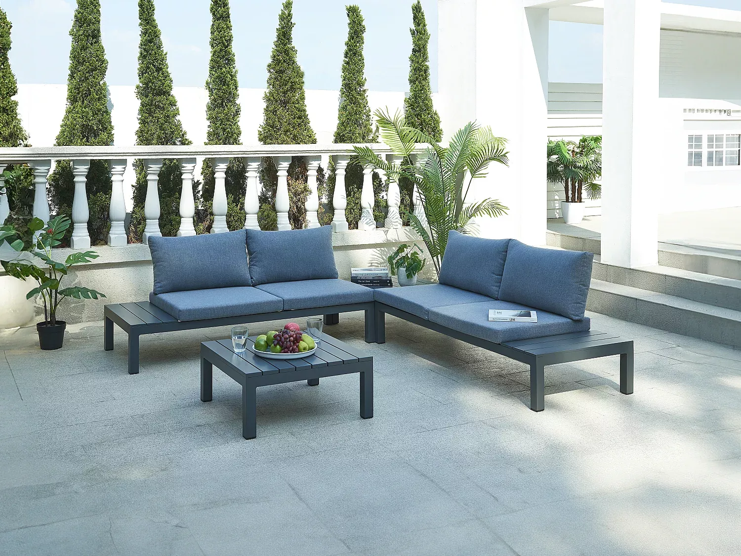 Vente-unique - RISILI Gartensitzgruppe Metall Grau - B 68 cm x H 64 cm x L 166 cm Bild 1