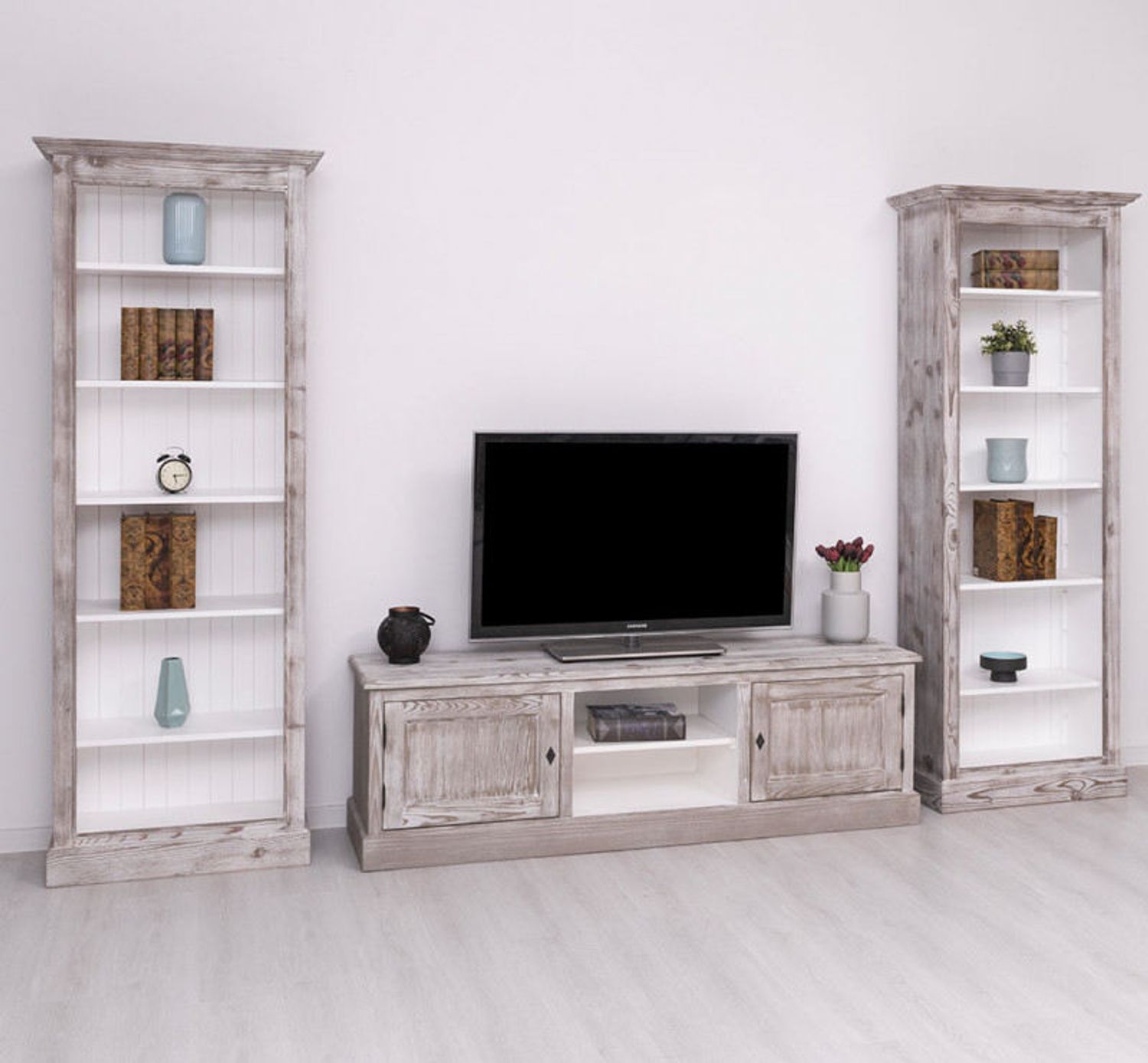 TV-Wohnwand Landhausstil mit Regalen - 3-teilig Bild 1