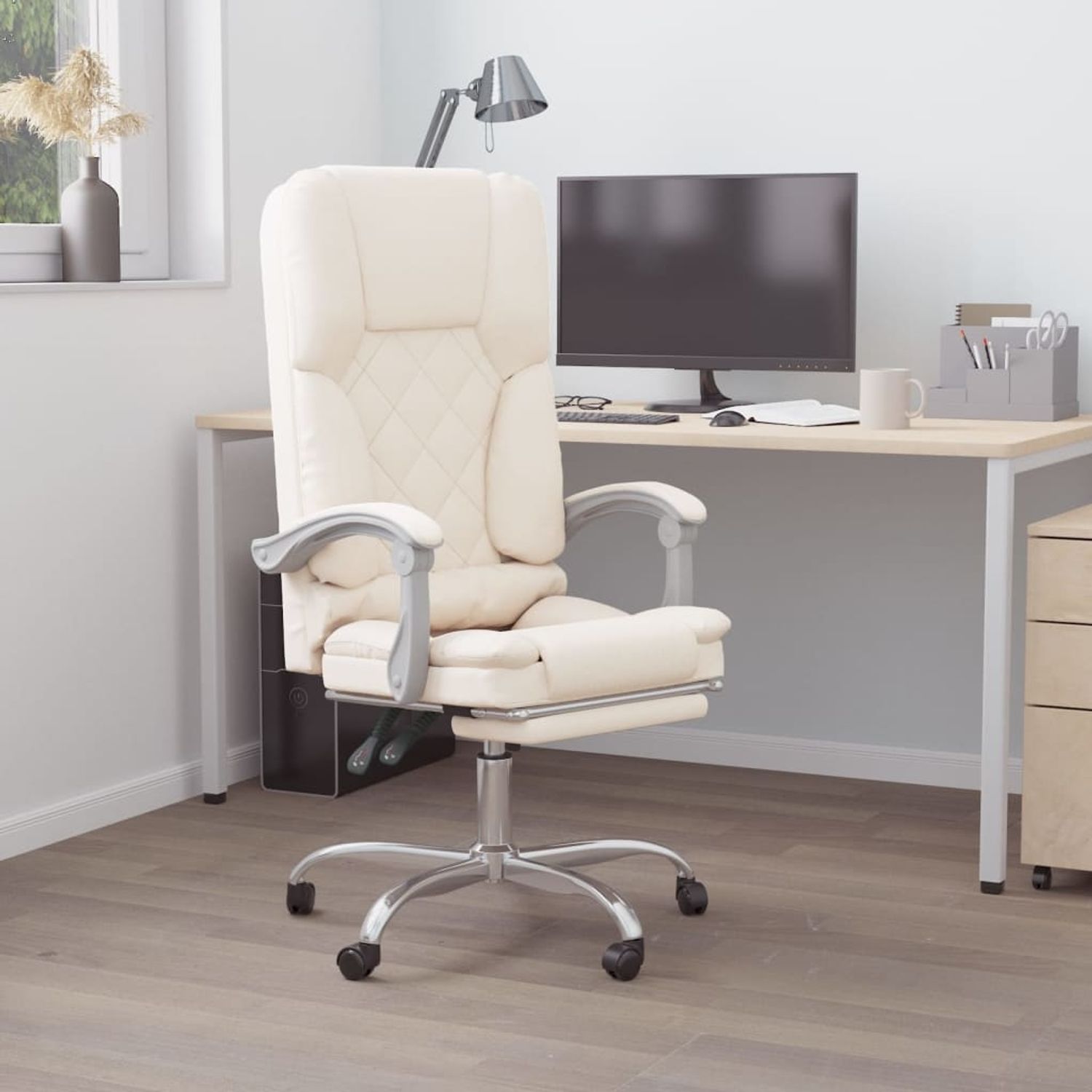 vidaXL Bürostuhl mit Massagefunktion Creme Kunstleder 349690 Bild 1