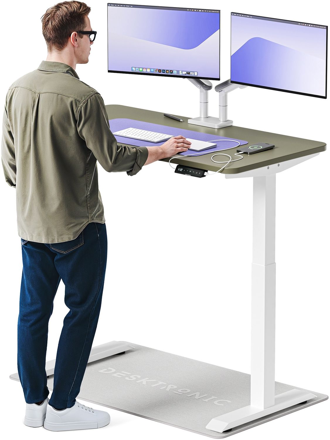Desktronic HomeOne Elektrisch höhenverstellbarer Schreibtisch 120x60cm Weiß/Grün mit Memory-Funktion, Anti-Kollisions Technologie, USB-A und USB-C-Ladeanschlüssen Bild 1