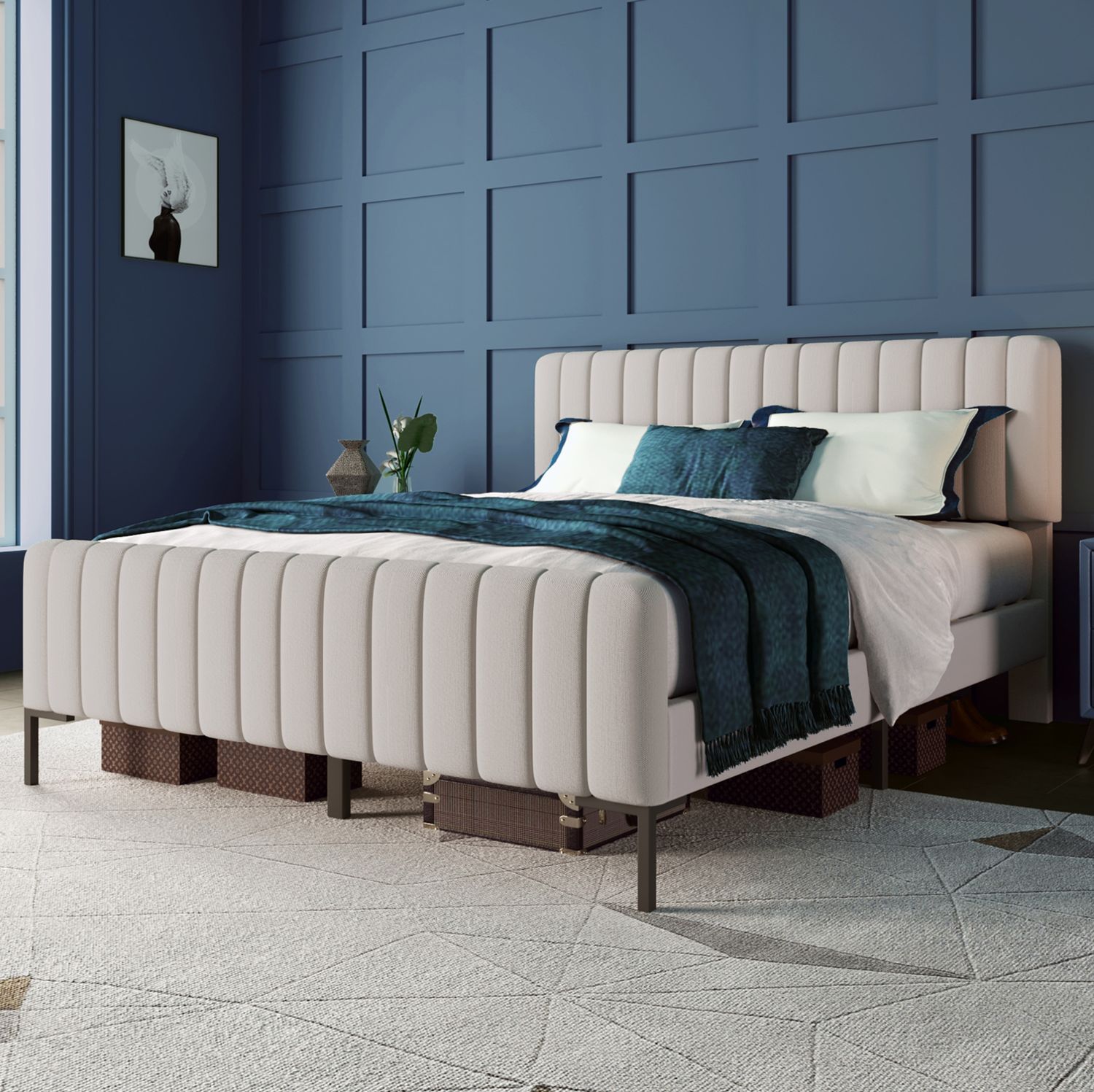Polsterbett 140x200 cm aus Leinen mit verstellbarem Kopfteil – modernes, komfortables Doppelbett Bild 1