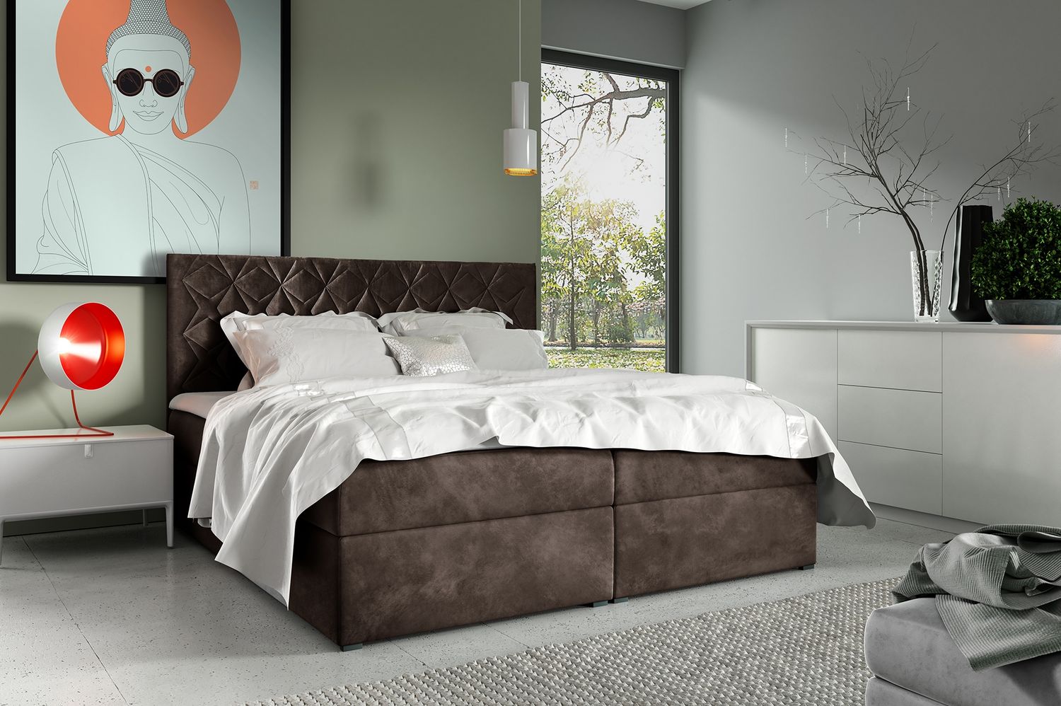 MEBLINI Boxspringbett BILBAO 140x200 cm mit Bettkasten – H4/Braun Samt Polsterbett - Gepolstert Doppelbett mit Matratze und Topper - Polsterbett mit Stauraum - Bett mit Kopfteil – Stauraumbett Bild 1