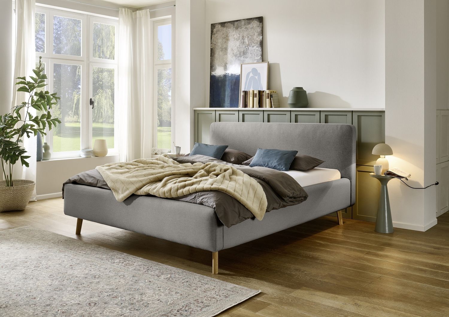 Polsterbett >Mattis mit BK< Liegefläche 160x200 cm, Nordic Ash, Stellmaß: 181x105x218cm (BxHxT) Bild 1