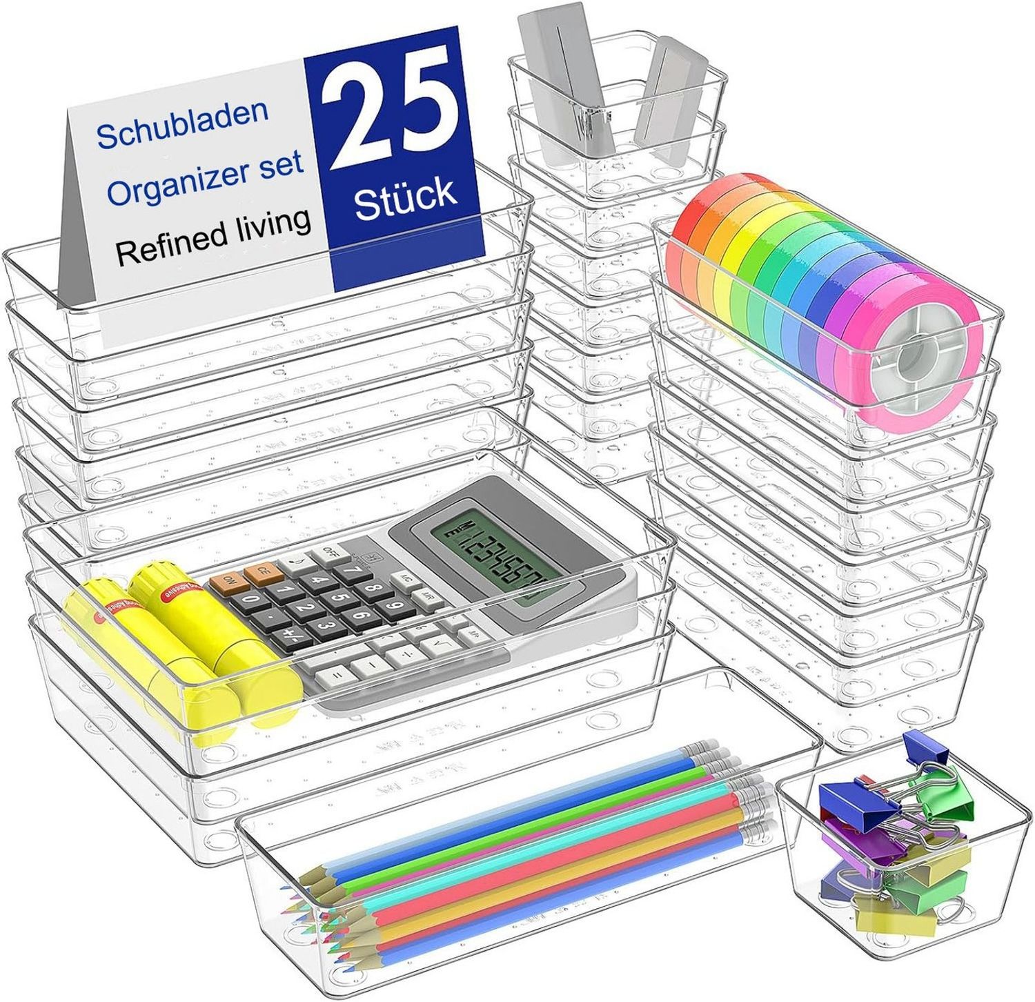 Refined Living Organizer Schubladen-Organizer-Set, Schubladen Ordnungssystem, Make Up Organizer (25 St), für Kosmetika, Schmuck, Besteck, Bürobedarf für Küche, Bad, Büro Bild 1