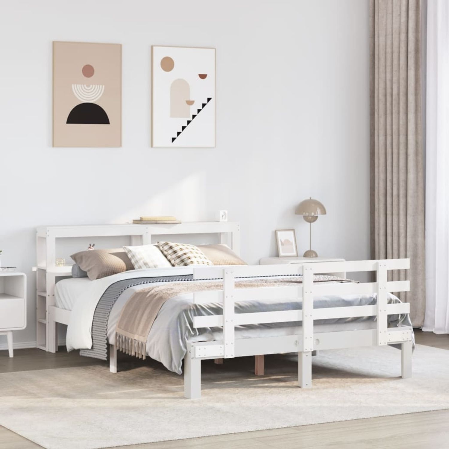 vidaXL Bettgestell mit Kopfteil ohne Matratze Weiß 140x190 cm 3306105 Bild 1