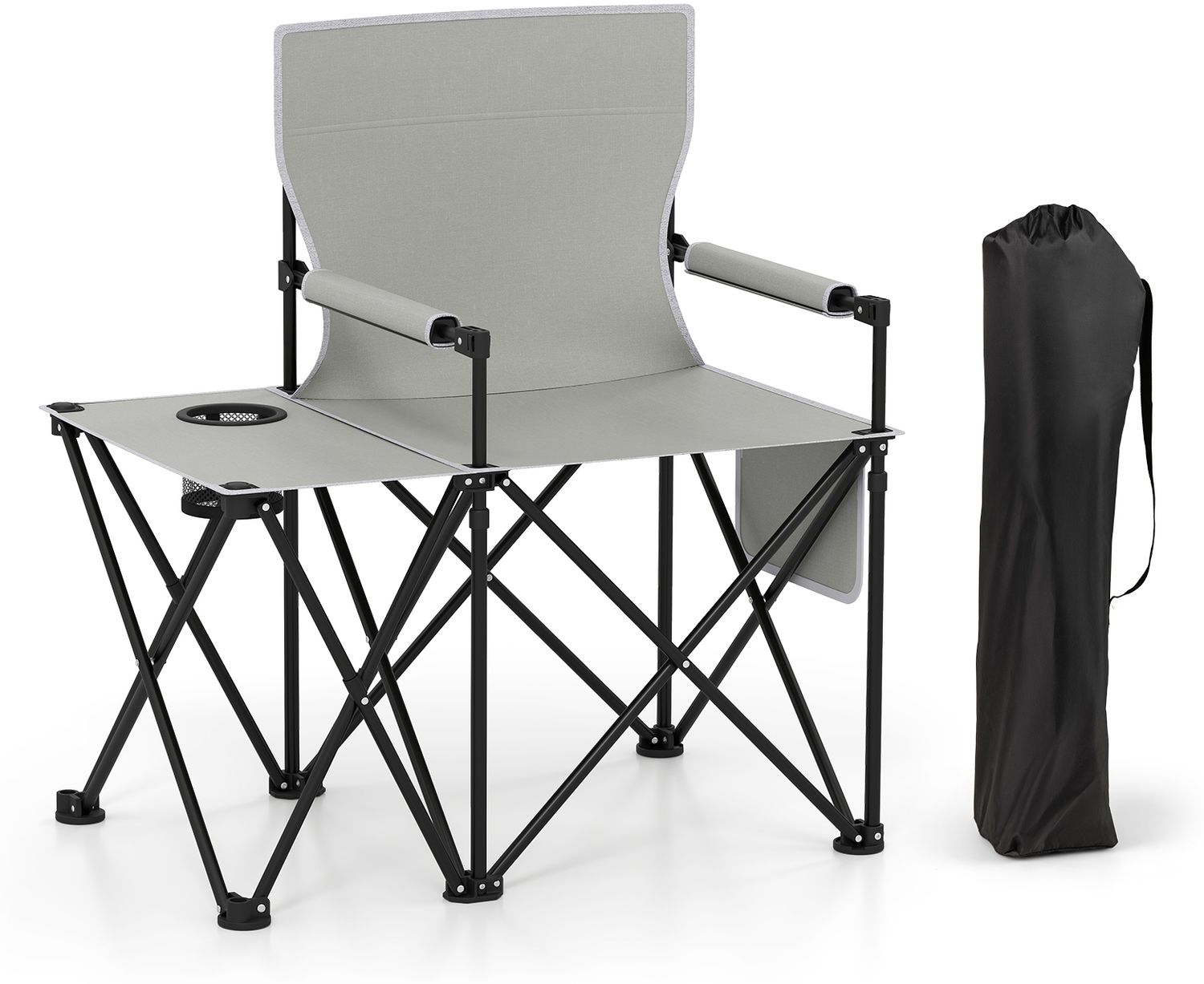 2er Set Strandstuhl faltbarer Picknickstuhl mit 5 Positionen verstellbarer Rückenlehne mit Armlehnen Grau Bild 1