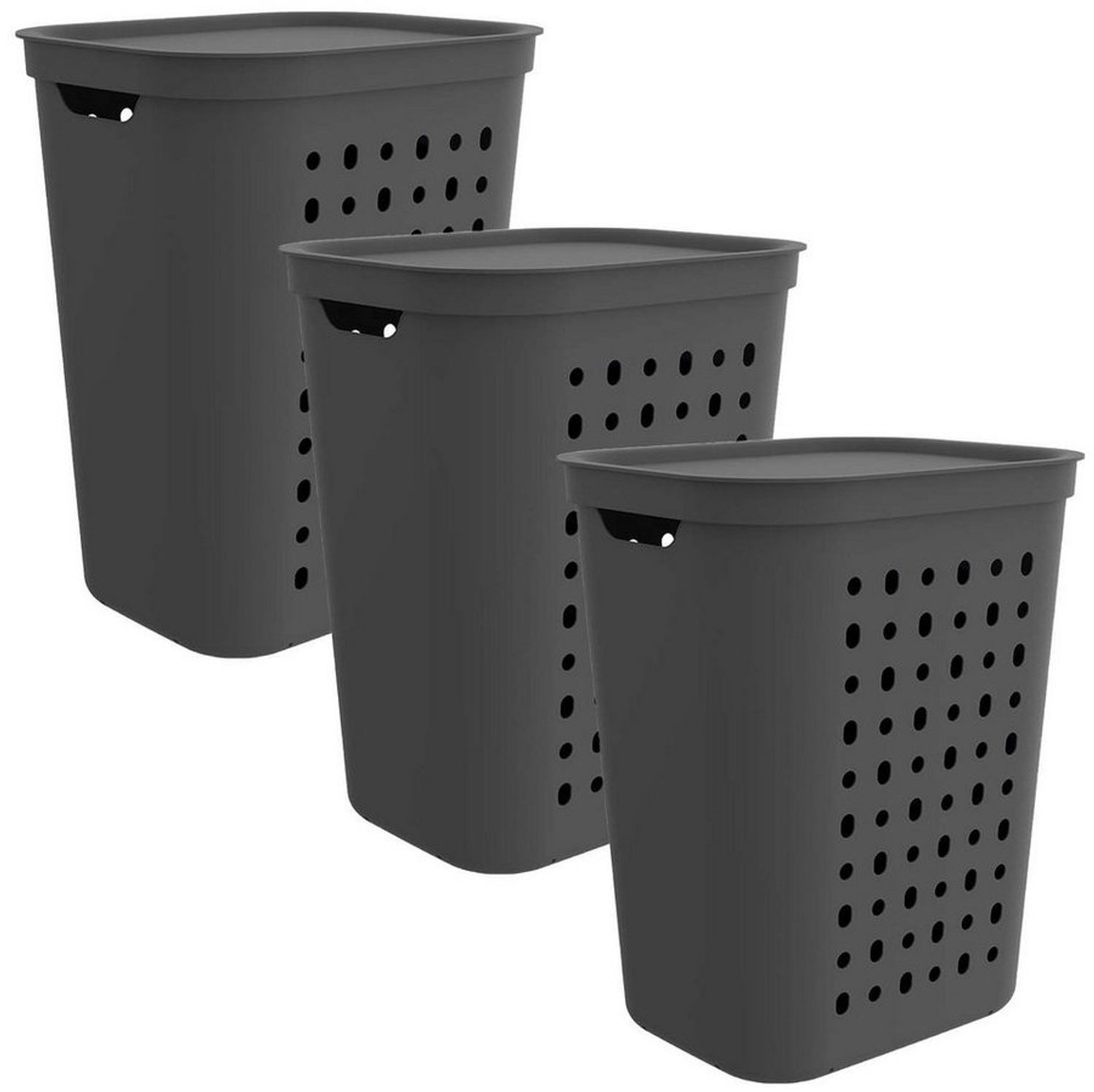 ROTHO Wäschekorb 3er-Set Wäschesammler mit Deckel Jona 55l (Wäschesammlerset, 3er-Set) Bild 1