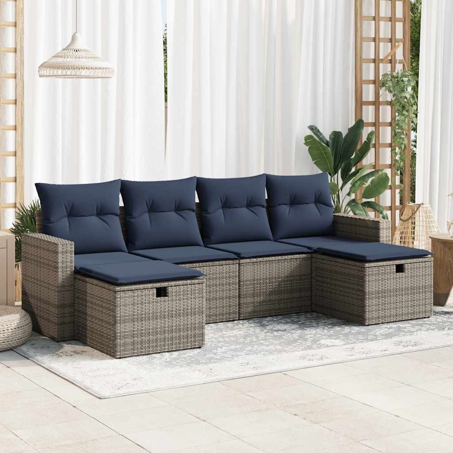 vidaXL 6-tlg. Garten-Sofagarnitur mit Kissen Grau Poly Rattan 3325427 Bild 1