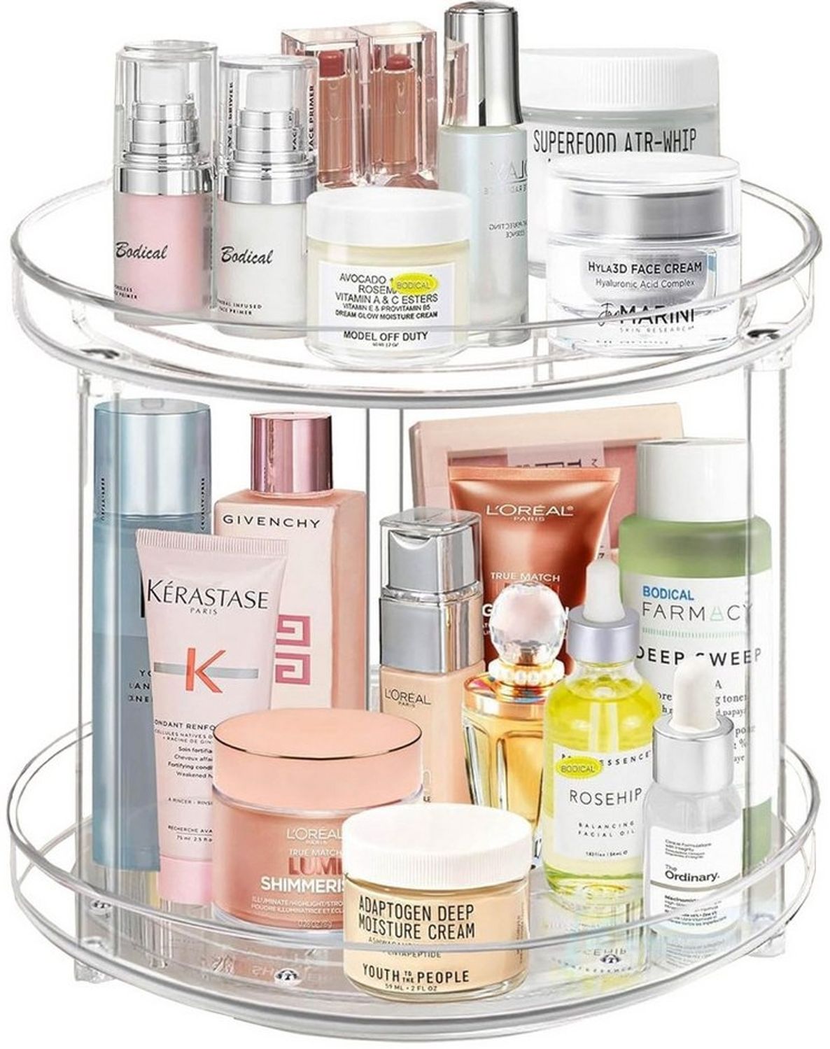 SURFOU Badorganizer Schminktisch Organizer Drehbarer Organizer Make up Parfüm Organizer (2-stöckiger drehbarer Aufbewahrungsbehälter, 360° drehbarer Organizer, drehbares Küchenregal, geeignet für Flaschen, Kosmetika, Schränke, Vorratskammern und Badezi... Bild 1