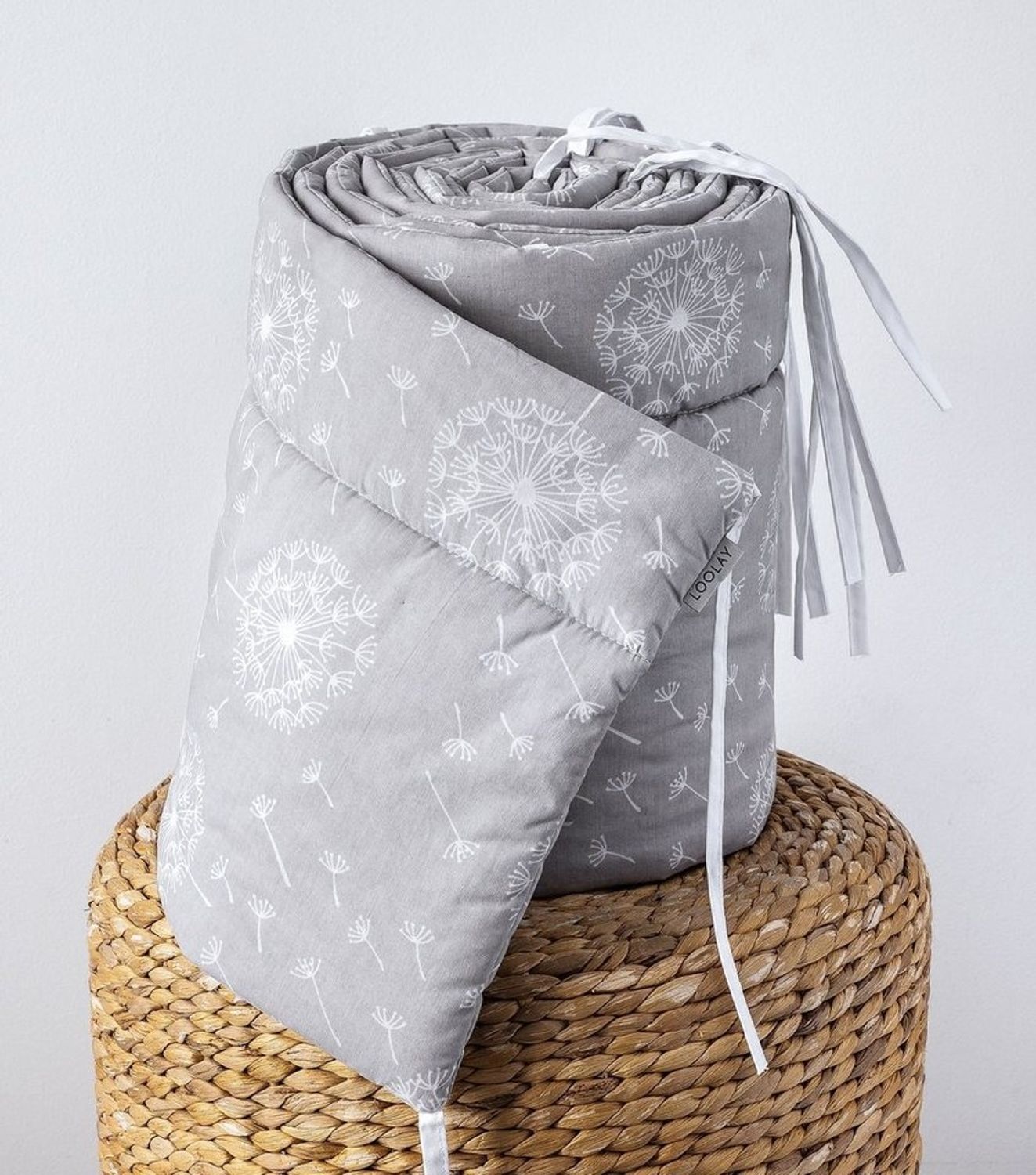 Loolay Bettnestchen GRAU WEIß Baumwolle BETTUMRANDUNG Babybett 420, 360, 210, 180 x 30cm, (Babyausstattung Babynest Kopfschutz Kantenschutz Baby, 100% Baumwolle Babybett Bettschutzgitter Umrandung), LOOLAY® - 100% Europäische Stoffe und Kleinserien-Nähen! Bild 1