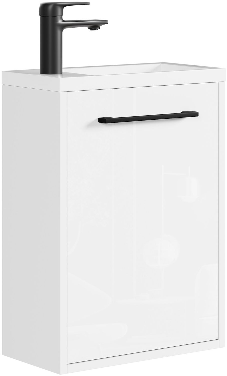 Gäste-WC Waschtisch Set Florence 40x22 cm – Weiß Hochglanz – Waschbeckenunterschrank mit 1 Tür und Soft-Close Bild 1