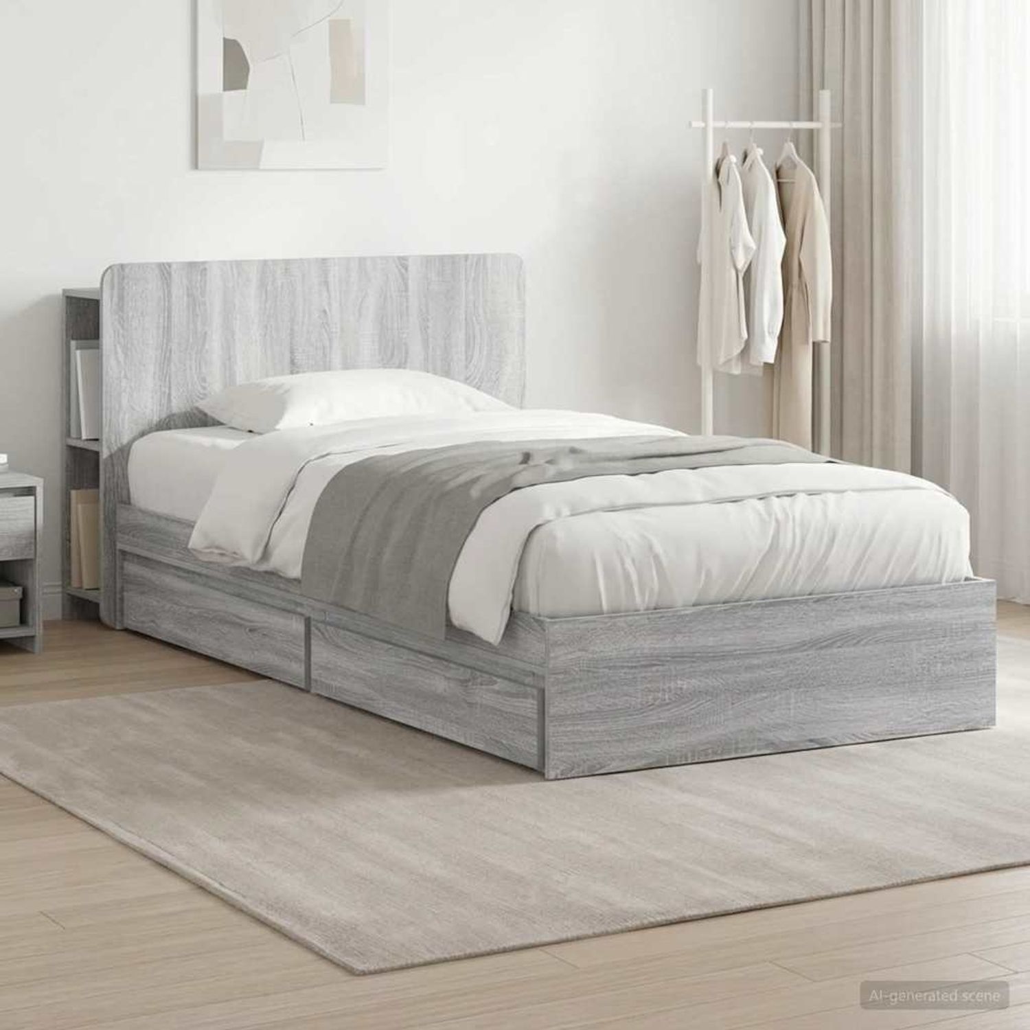 vidaXL Bettgestell mit Stauraum Grau Sonoma 75 x 190 cm Holzwerkstoff 3433528 Bild 1