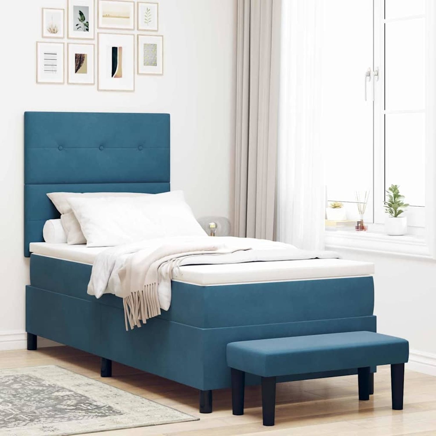 vidaXL Boxspringbett mit Kopfteil Dunkelblau 200 x 80 cm Samt 3344478 Bild 1