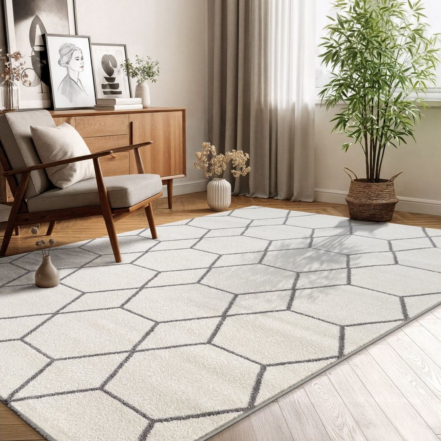 Sanat Teppich Trellis, rechteckig, Höhe: 10 mm, Kurzflor, skandi, boho, auch als Läufer und in rund Bild 1