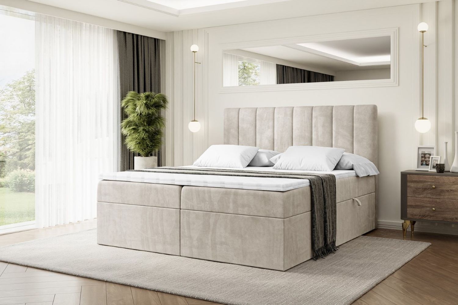 ALTDECOR 'OTTA' Boxbett, Multipocket-Matratze H4, H3 Matratze Bonellfederung, Topper, Kopfteil, H4/Beige Casablanca, 180x200 Bild 1
