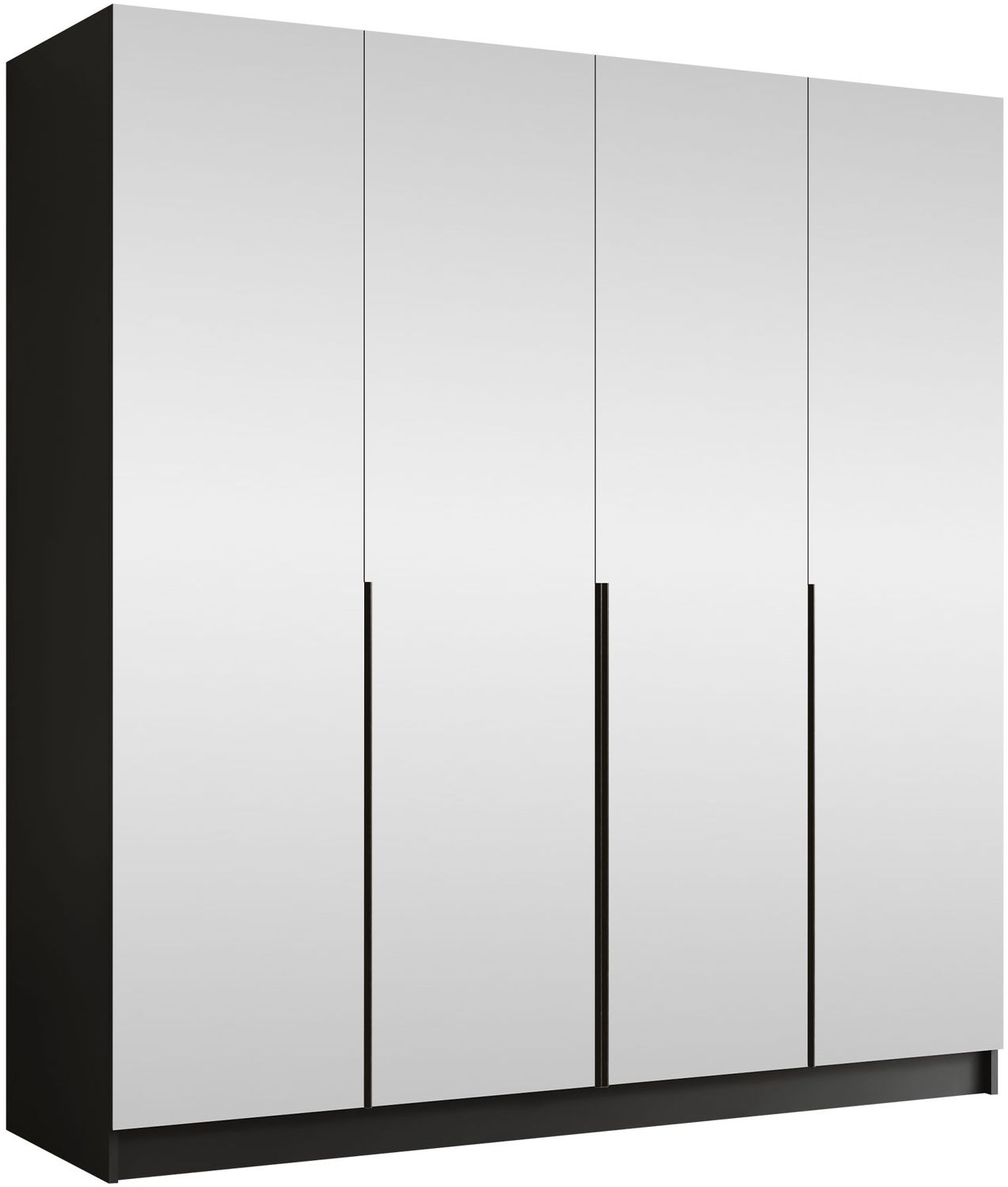 Drehtürenschrank Salkor III, Kleiderschrank mit 4 Türen, Frontspiegel, Farbe: Schwarz, 200 x 215 x 58 cm Bild 1