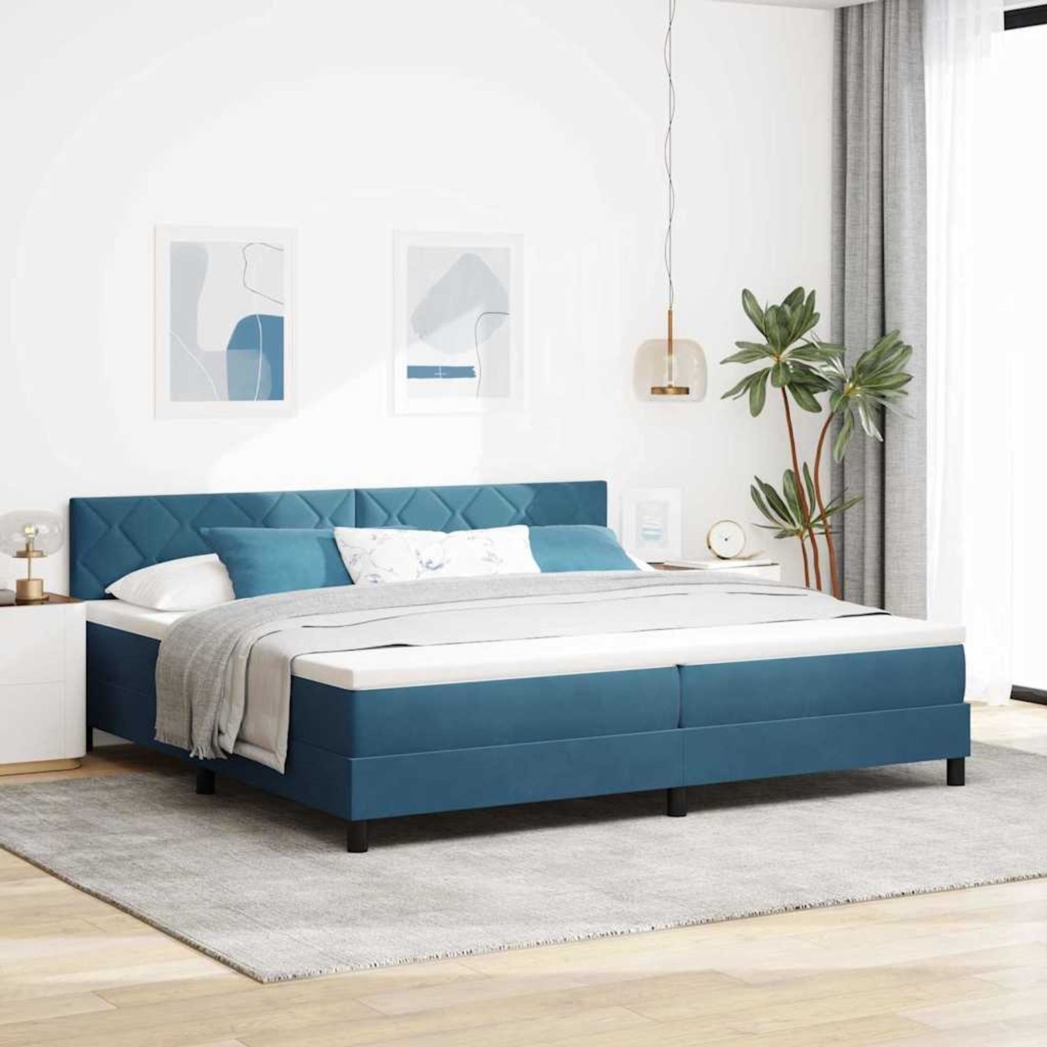 vidaXL Boxspringbett mit Kopfteil Dunkelblau 200 x 200 cm Samt 3339264 Bild 1