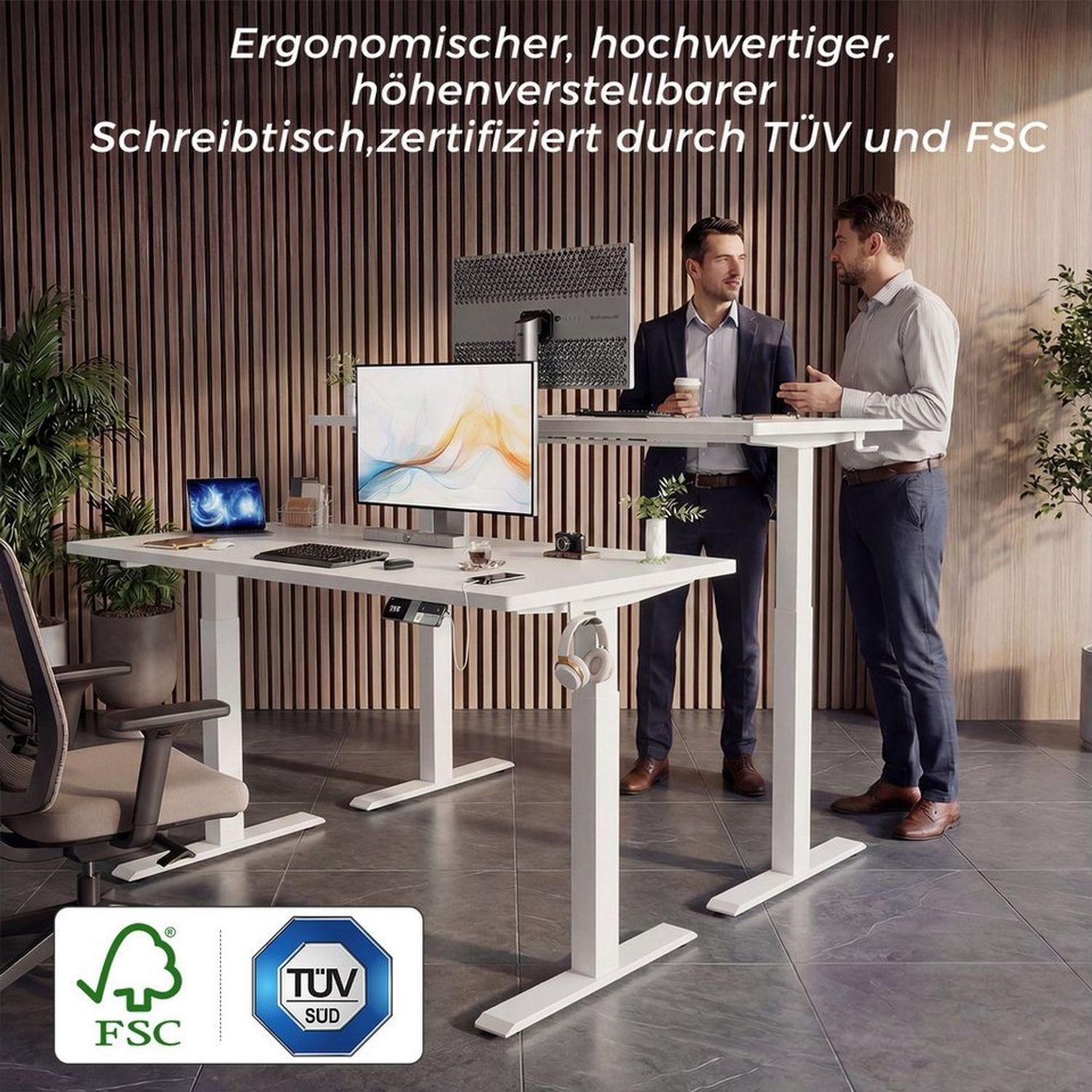 HOMALL Schreibtisch Höhenverstellbarer Elektrisch mit 25mm starker einteiliger Tischplatte (25 mm dicke, nahtlose, monolithische Tischplatten Keine gespleilten Platten Vielseitig und hochwertig Erinnerung bei langerem Stehen) Bild 1