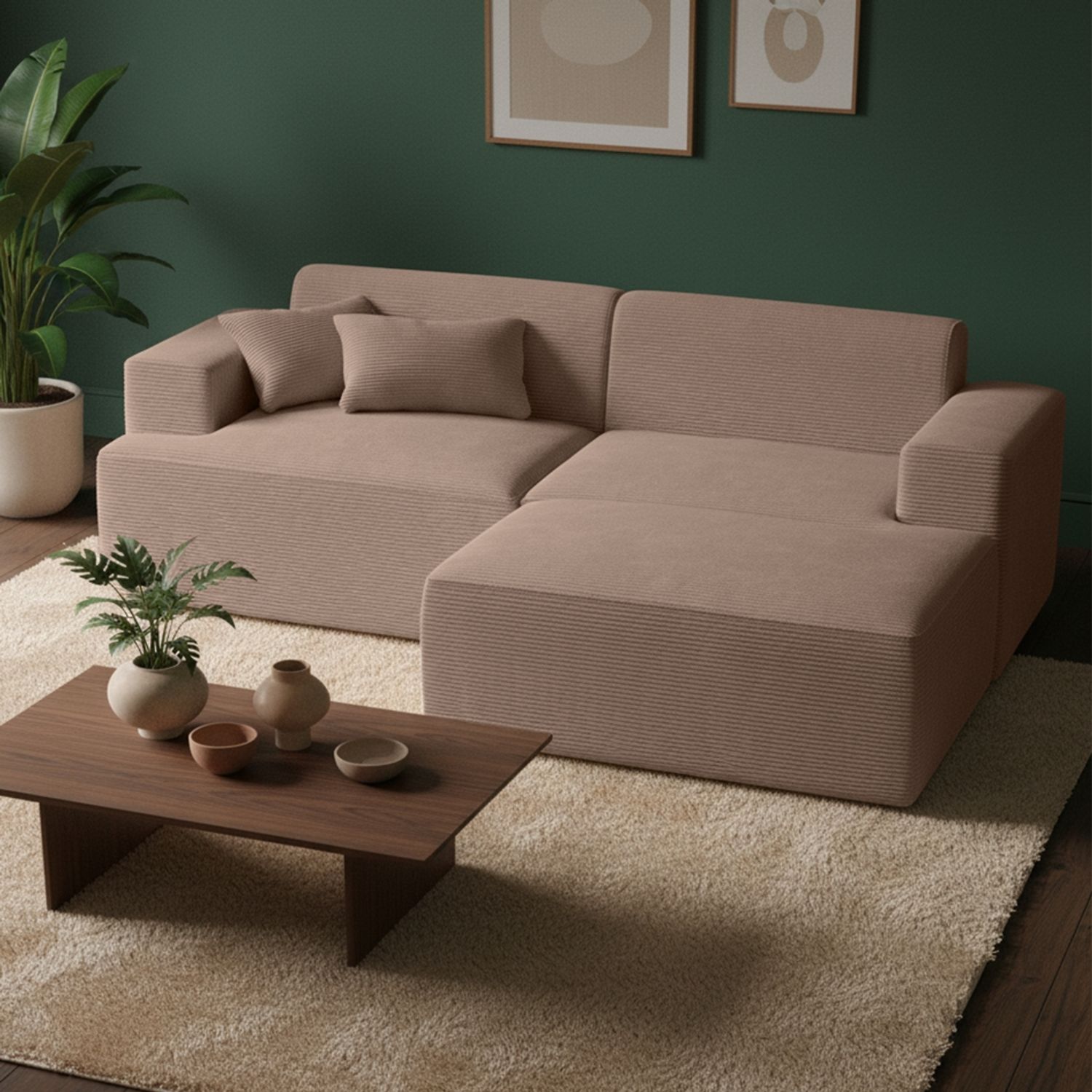 skølm 'Freki' Cloud Sofa 3 Sitzer mit Hocker, Vollschaumcouch mit Federkern und Vakuum-Kompression, kein Aufbau erforderlich, mit 2 Kissen, Cord taupe Bild 1