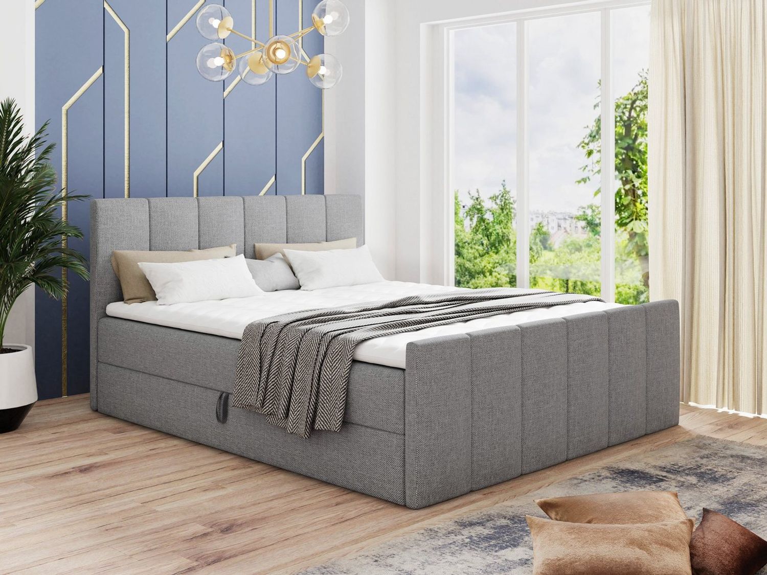 Boxspringbett Star Lux mit Fußteil, 2 Bettkästen und Matratzentopper - Doppelbett mit Topper, Bonell-Matratze, Polsterbett, Bett (Grau (Inari 91), 140 x 200 cm) Bild 1