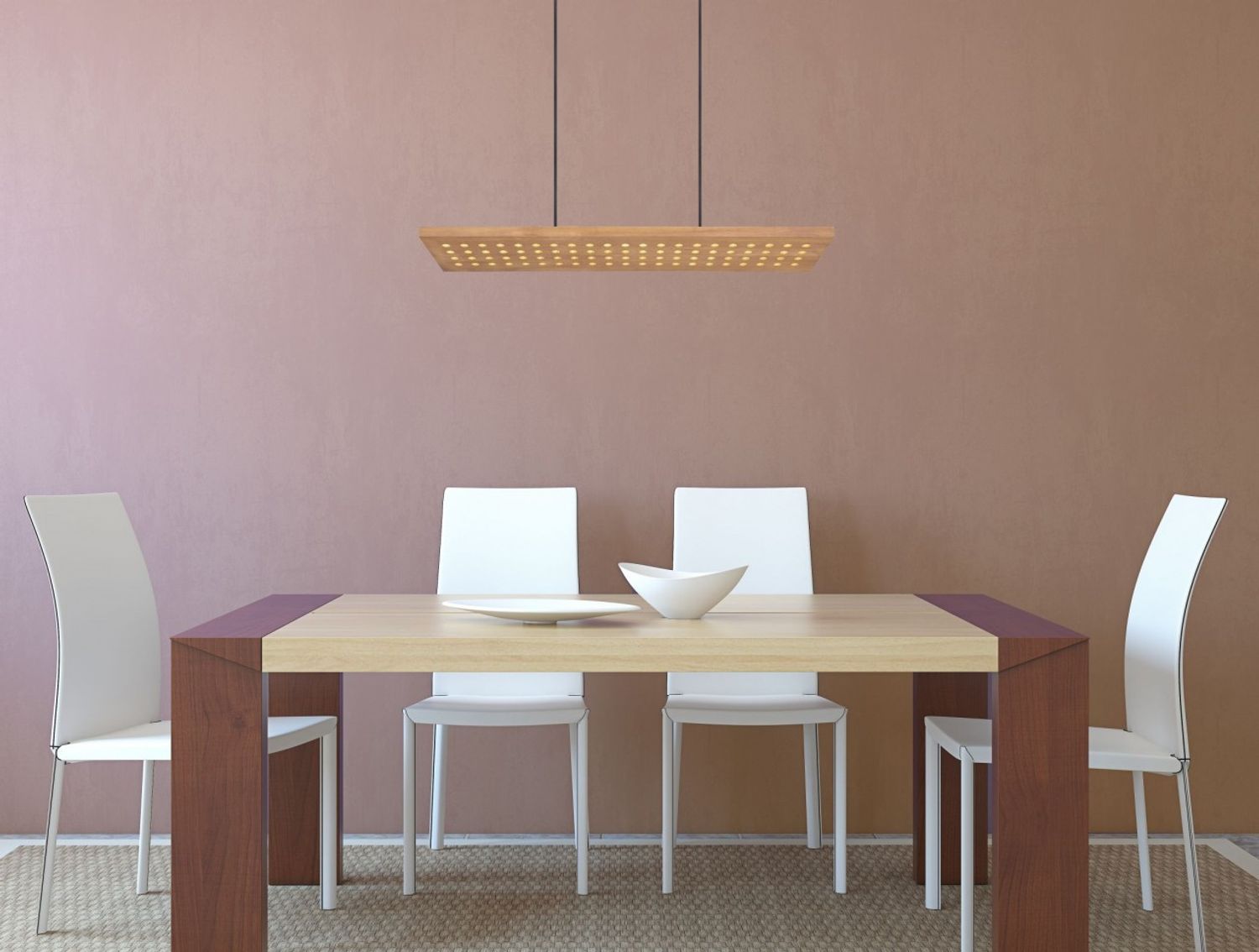 LED Hängeleuchte, Metall, Holz, dimmbar, braun, L 80 cm Bild 1