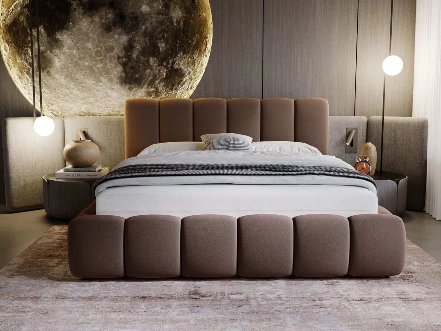 GrainGold Polsterbett mit Bettkästen CLOUD, Modern Bett mit Kopfteil - 180x200 cm, Braun (1x Bett) Bild 1