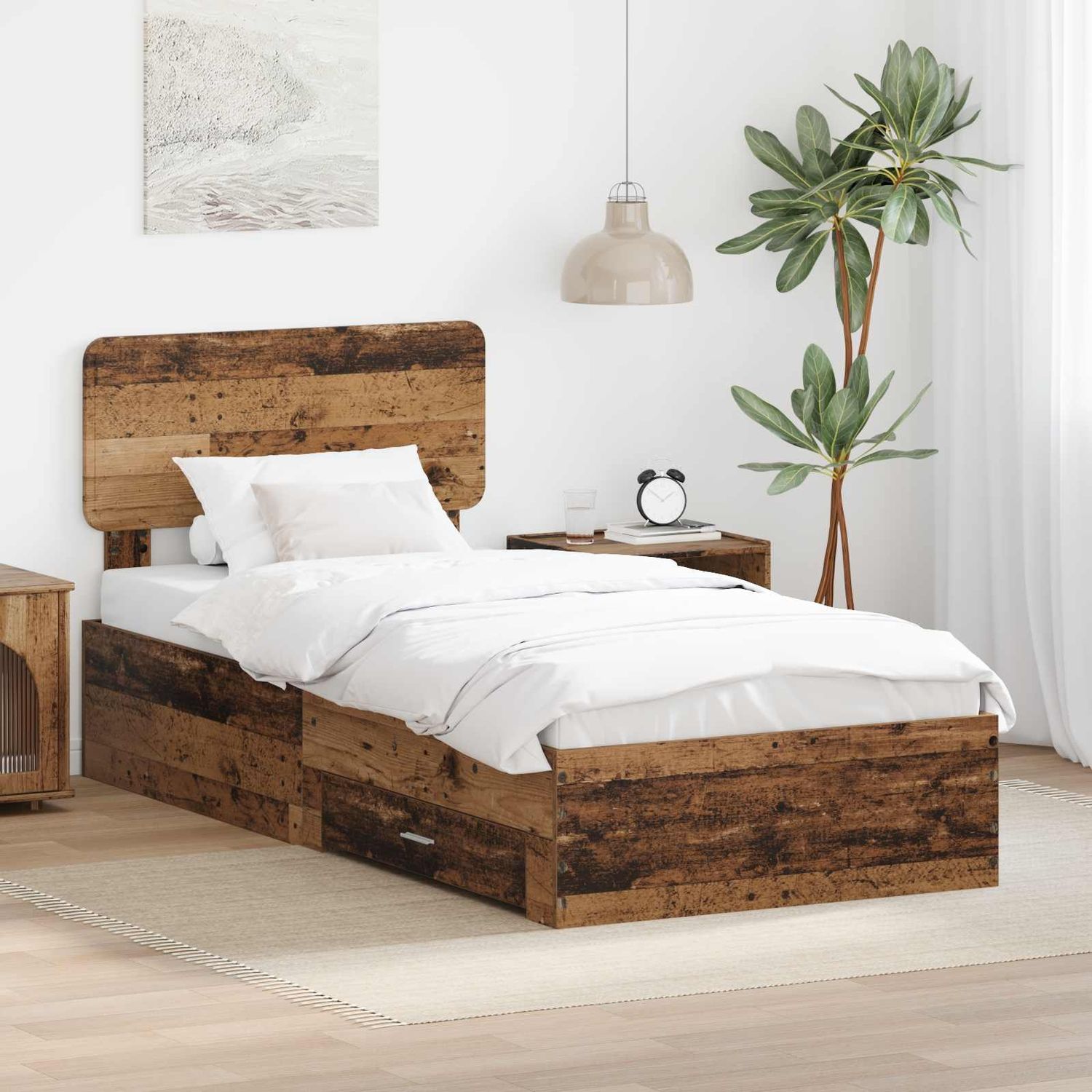 vidaXL Bettrahmen mit Kopfteil Altholz 100 x 200 cm Holzwerkstoff 3412416 Bild 1