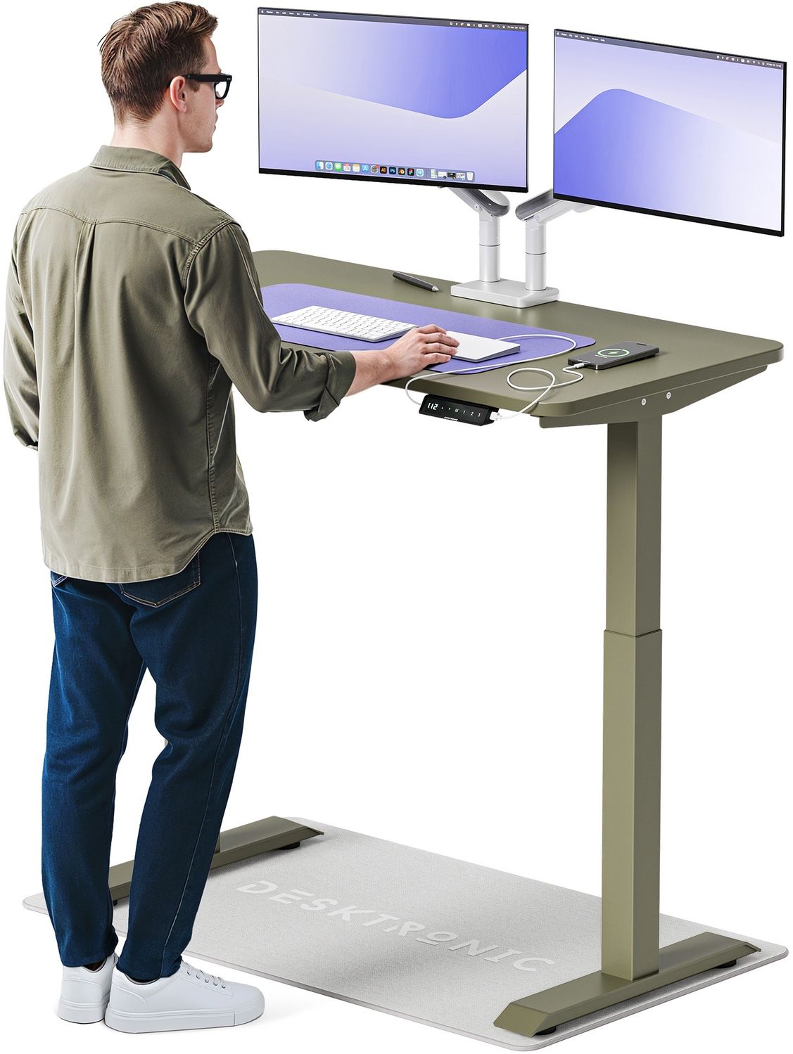 Desktronic HomeOne Elektrisch höhenverstellbarer Schreibtisch 120x60cm Grün/Grün mit Memory-Funktion, Anti-Kollisions Technologie, USB-A und USB-C-Ladeanschlüssen Bild 1