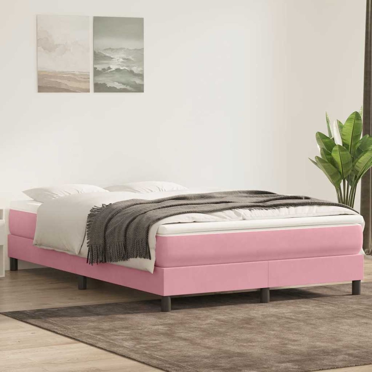 vidaXL Boxspringbett mit Matratze Rosa 140x210 cm Samt 3315926 Bild 1