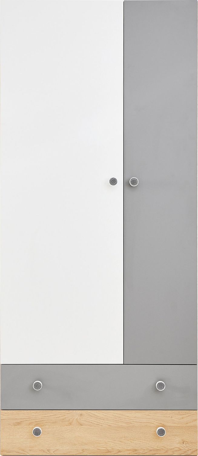 Kleiderschrank Pezru PX3 (Farbe: Biskuit Eiche / Biskuit Eiche + Weiß Lux + Grau) Bild 1