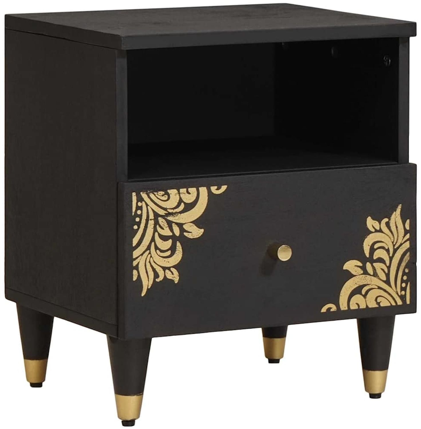 vidaXL Nachttisch Schwarz 40 x 33 x 46 cm Massivholz Mango 4018814 Bild 1