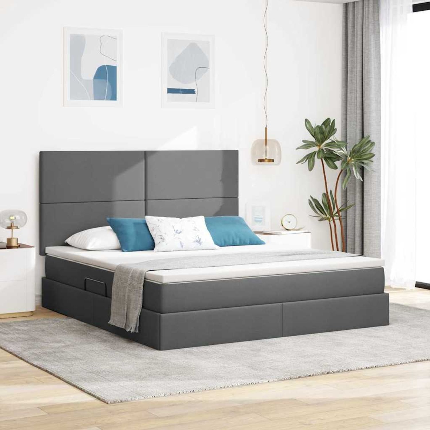 vidaXL Aufbewahrungsbett mit Matratze Dunkelgrau 160 x 200 cm Stoff 3371728 Bild 1