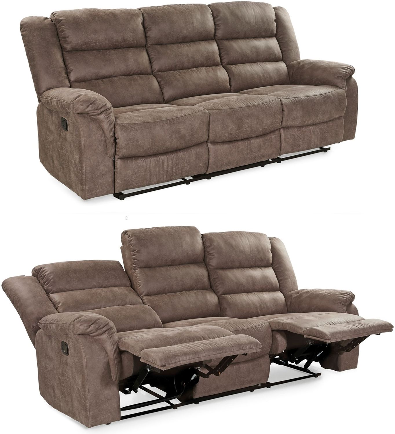 3-Sitzer-Relaxsofa Couch Liegefunktion Federkernpolster Stoff Vintage Graubraun Bild 1