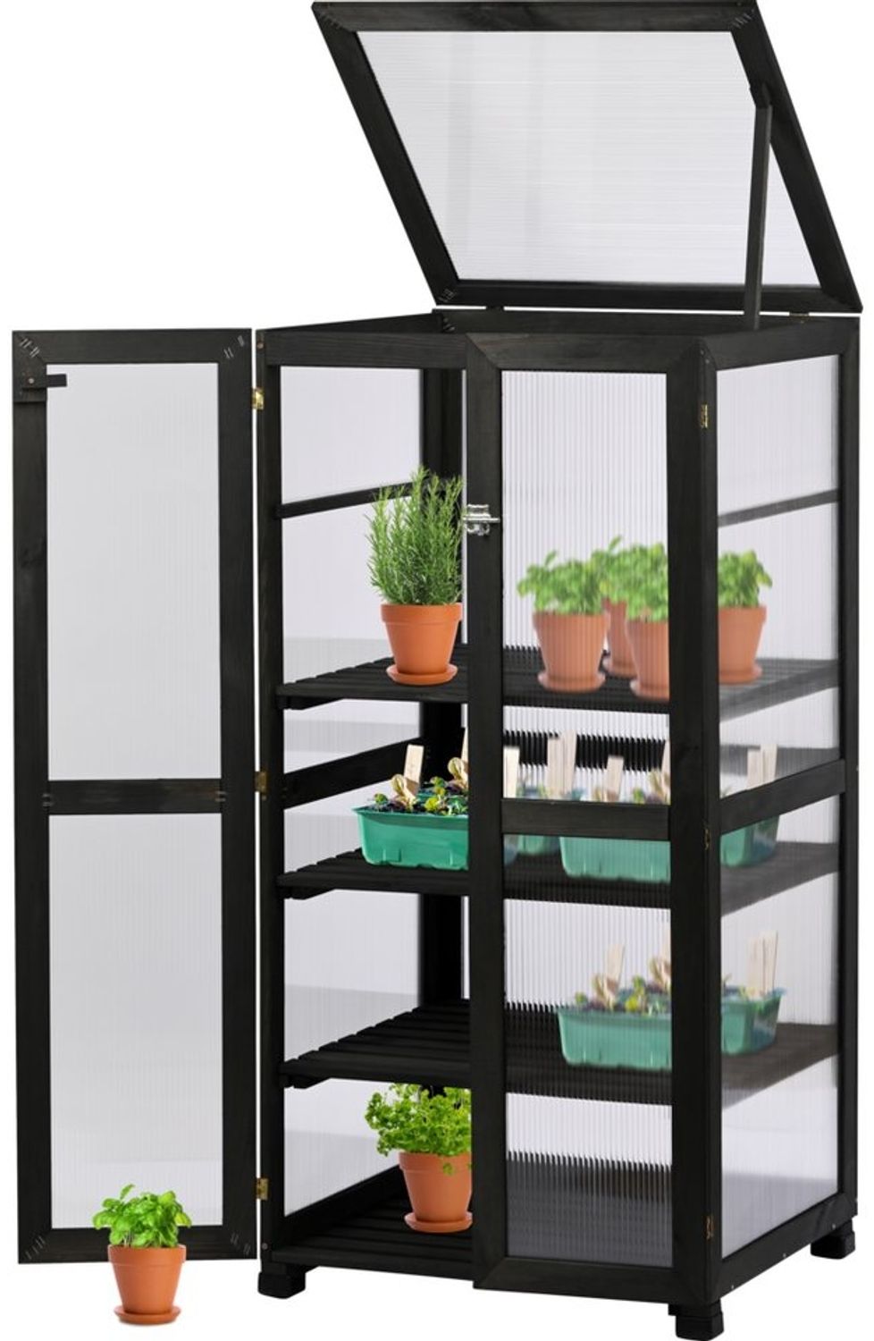dobar 58556FSCe - Großer Anzuchtschrank Dome - Gewächshaus mit 4 Fächern für Innen- und Außenbereich - Treibhaus, Pflanzenhaus - 70 x 52 x 124 cm - Anthrazit Bild 1
