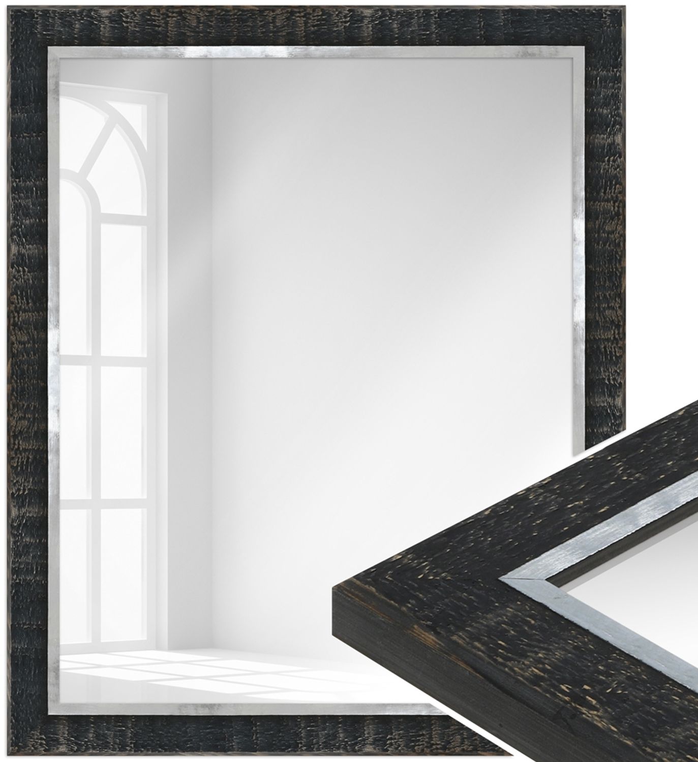 WANDStyle Wandspiegel H670 aus Massivholz in Schwarz 67 x 87 cm im Stil Vintage Bild 1